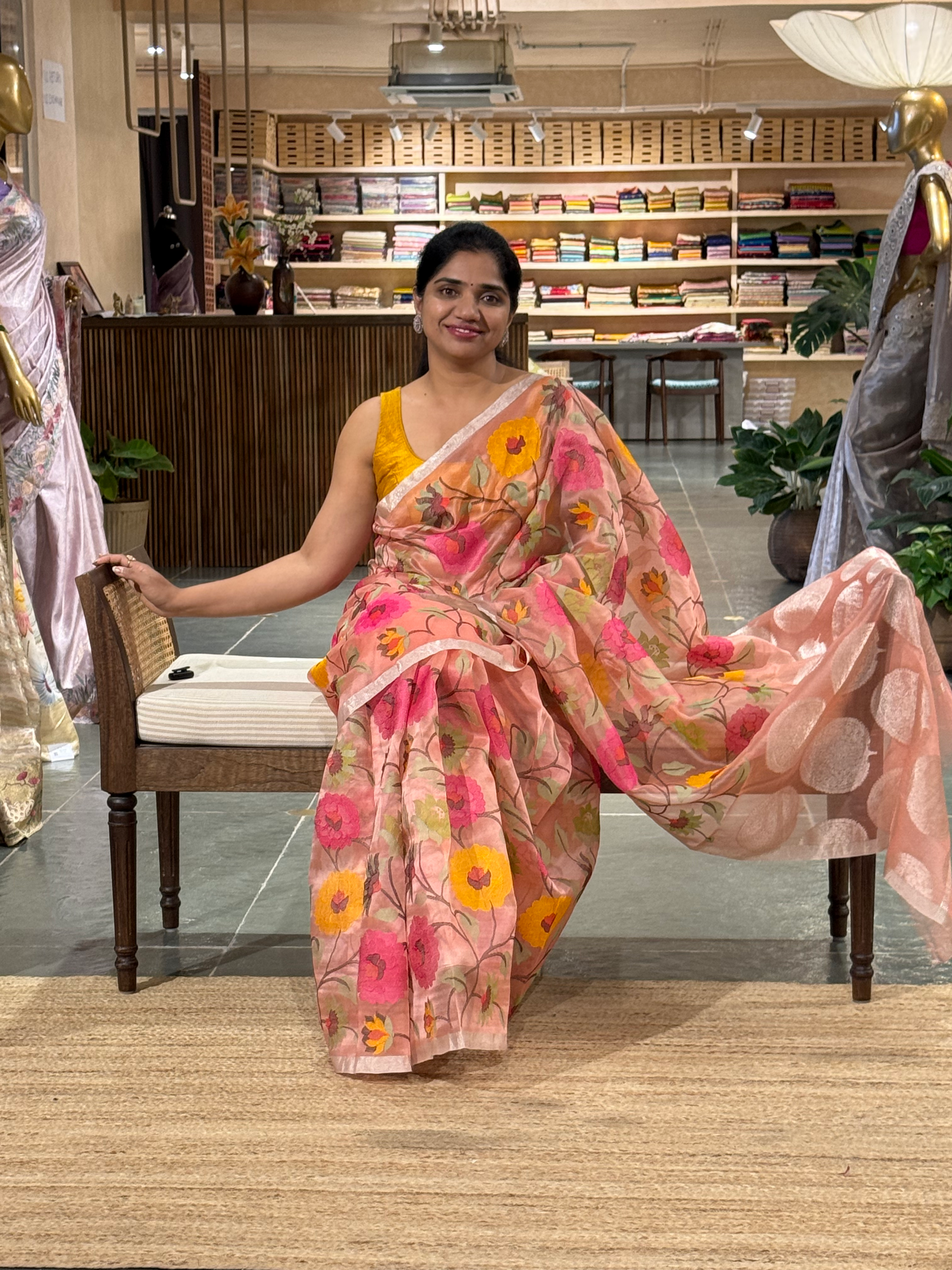 Kora Silk with Jamdani look alike delicate embroidery
