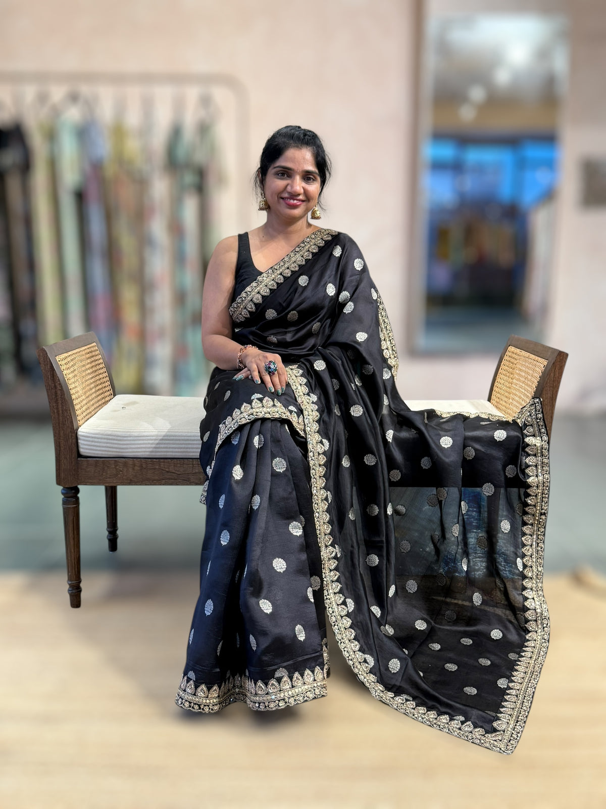 Black Pure Handloom Banarasi Silk Saree With Handwork Borders and Blouse