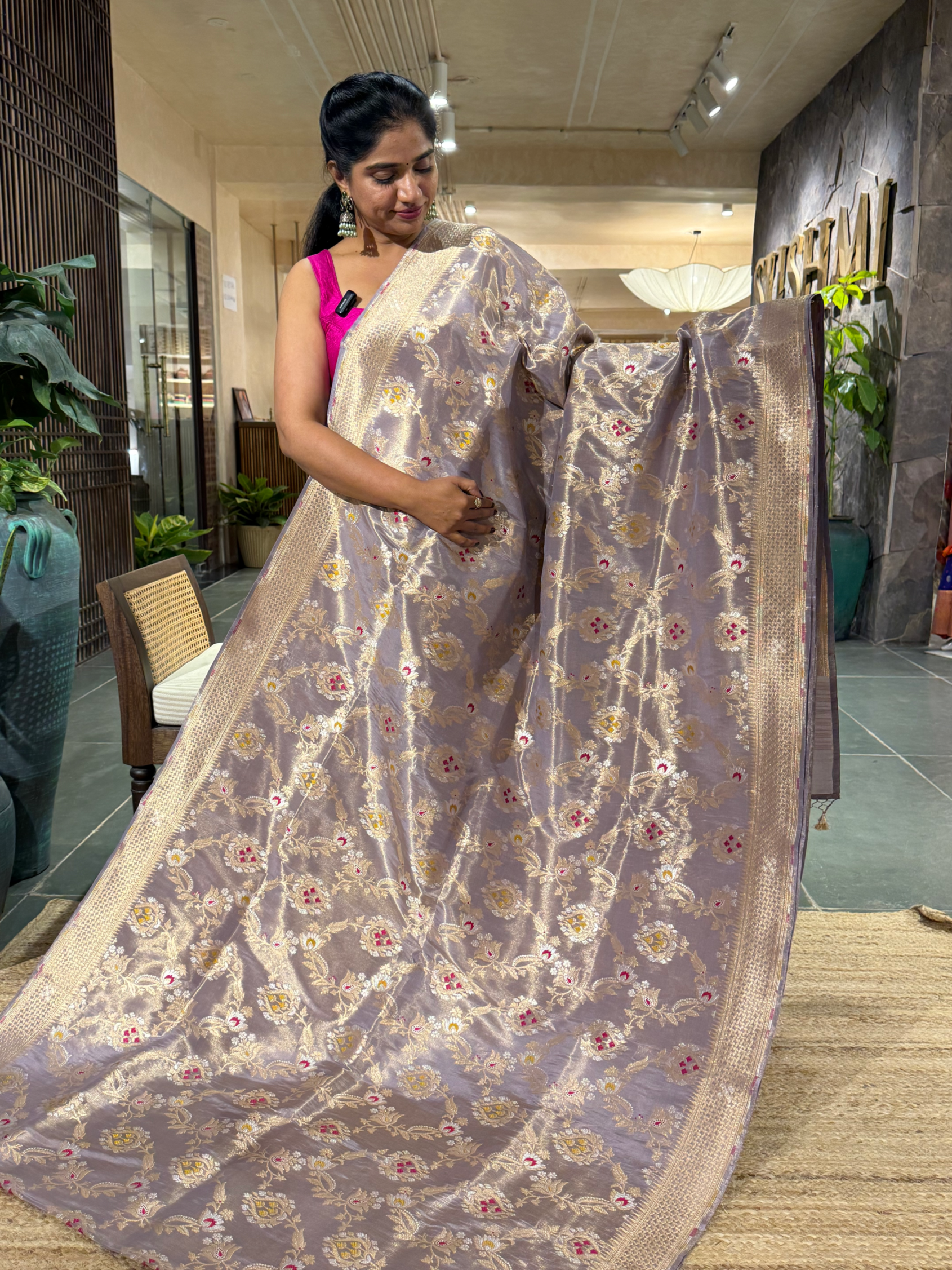 SBETM162 Lilac Banarasi Ektara Tissue Saree wth sona rupa allover meenkari jaal