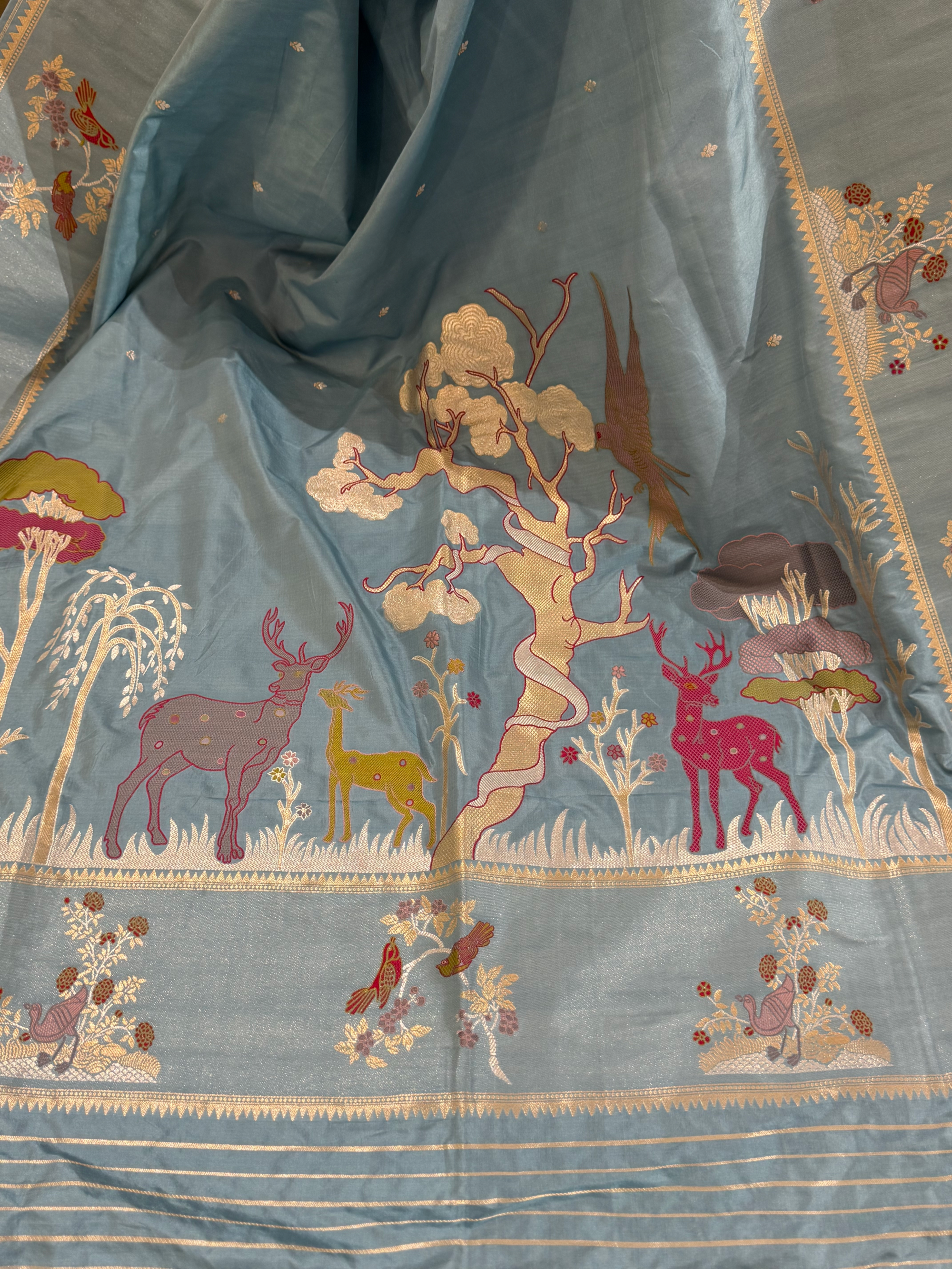 Dusty Blue Designer Banarasi Silk Saree
