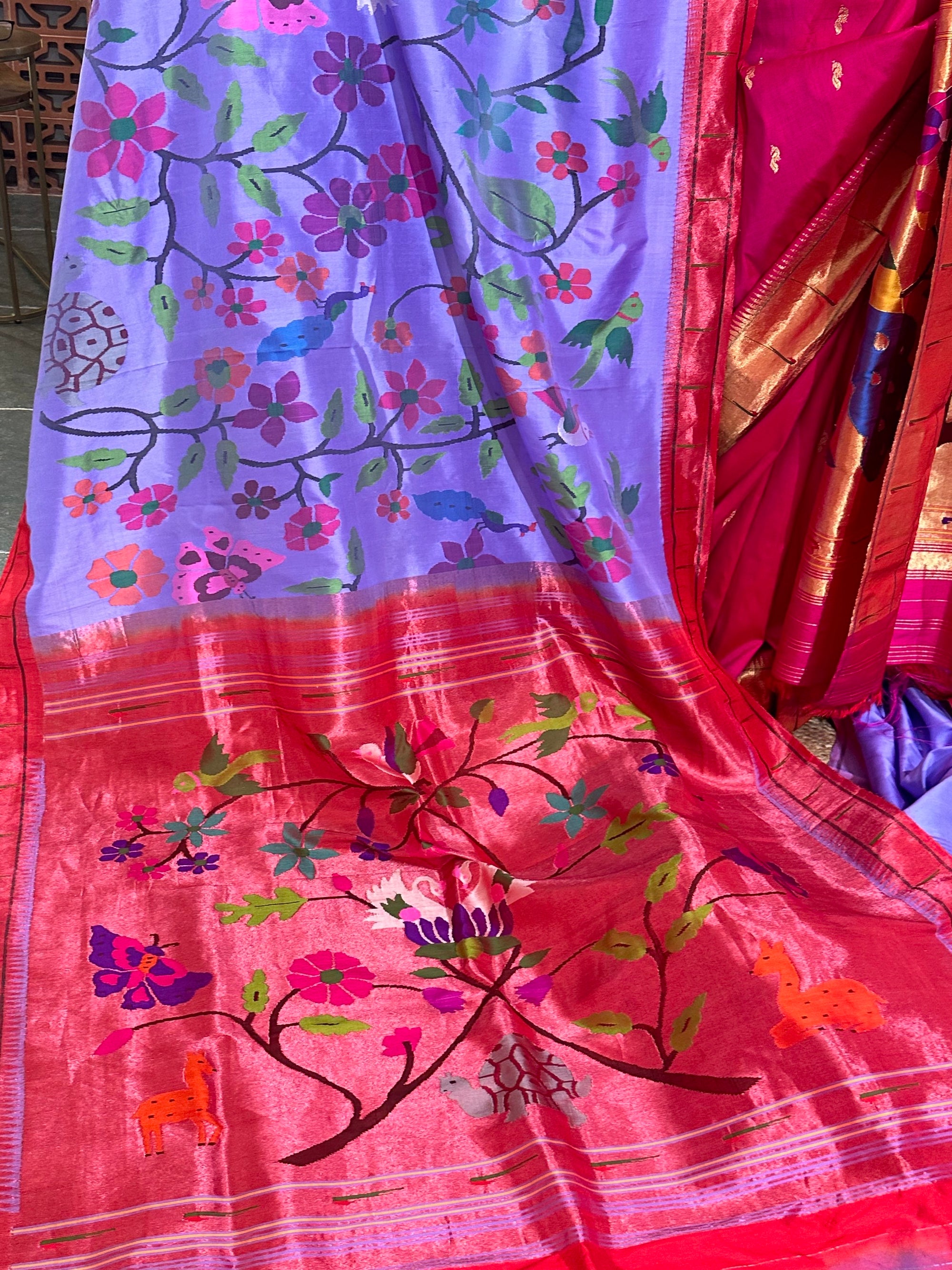 Dark Lilac Pure Handloom Allover Paithani Saree