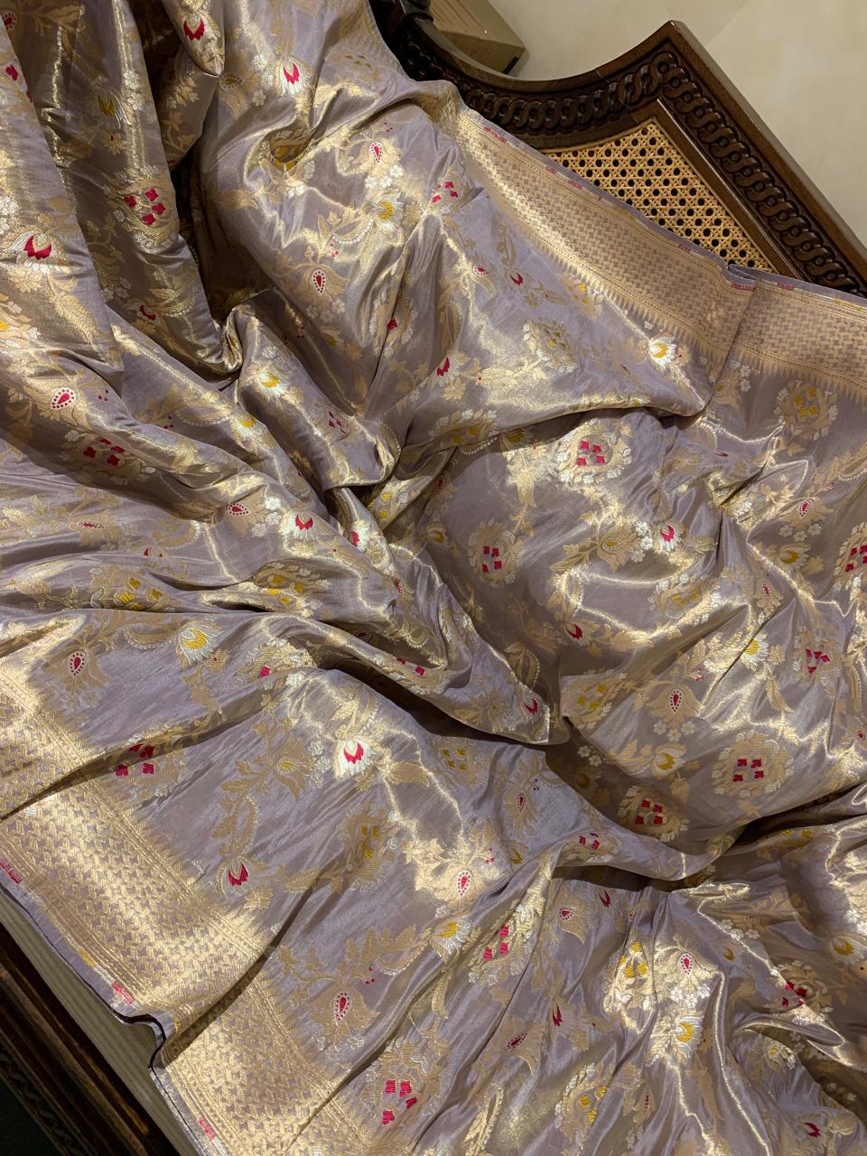 SBETM162 Lilac Banarasi Ektara Tissue Saree wth sona rupa allover meenkari jaal
