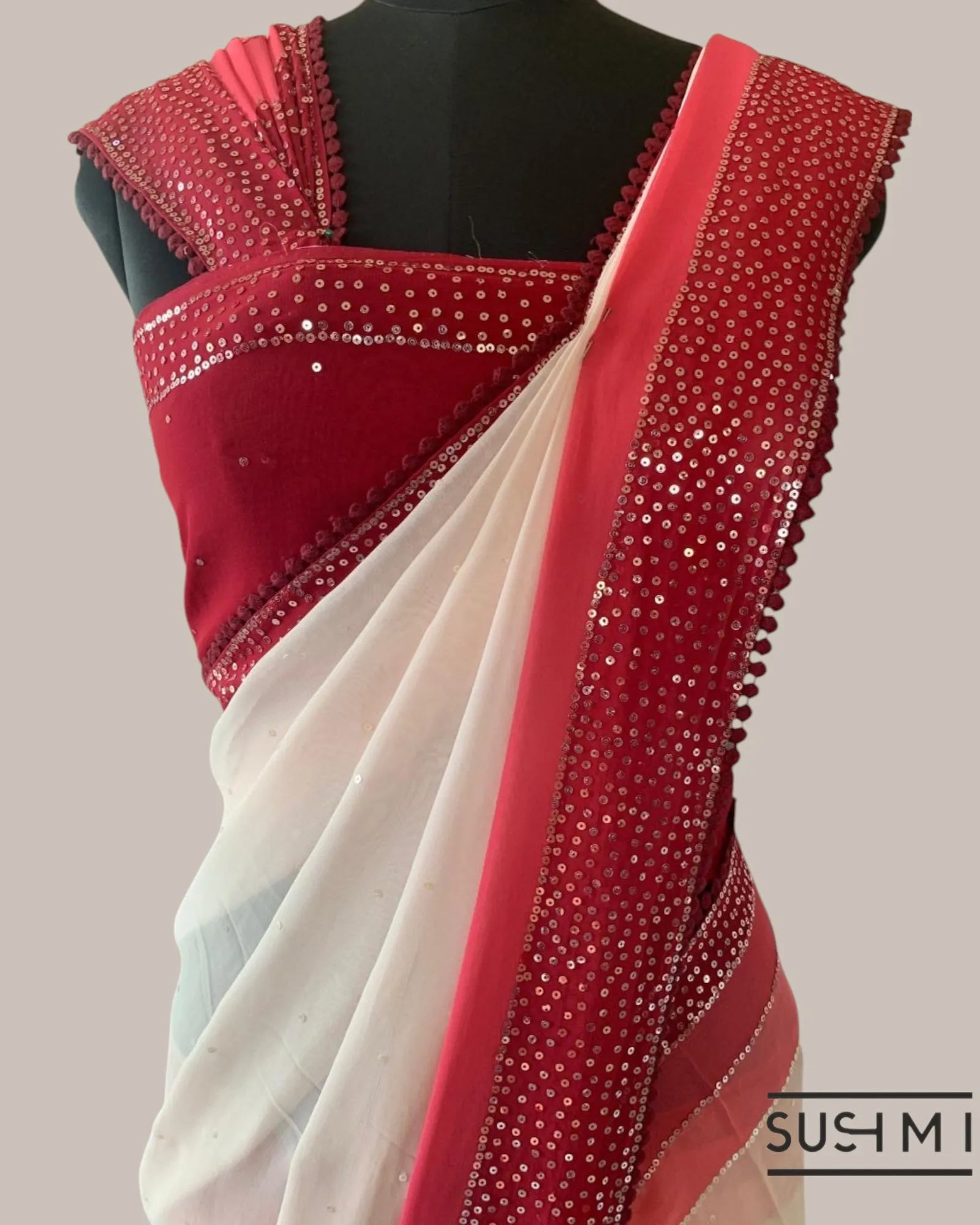 Pure Gorgette Saree With Shaded Sequnce Border