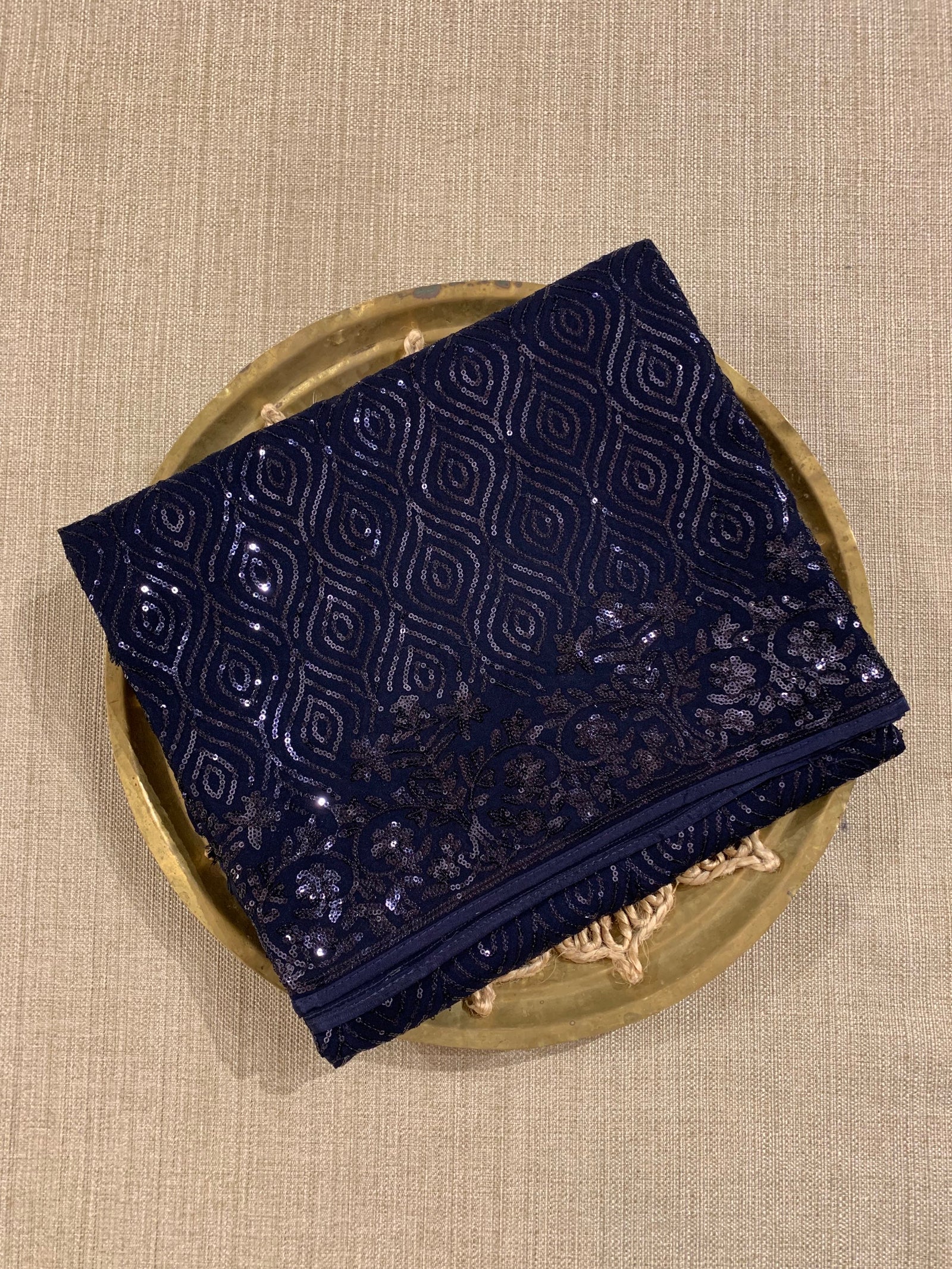 Midnight Blue Gorgette Sequence Saree