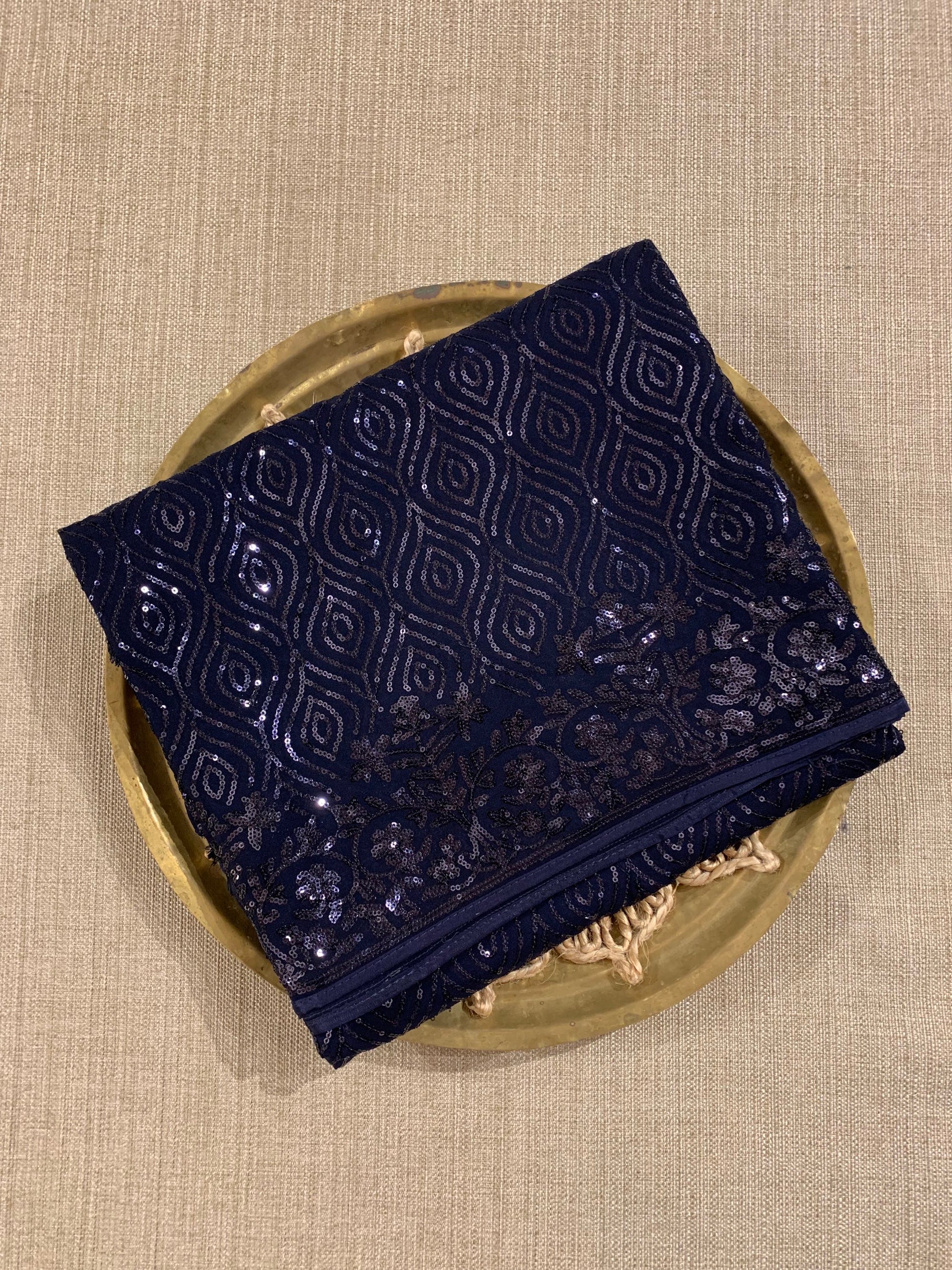 Midnight Blue Gorgette Sequence Saree