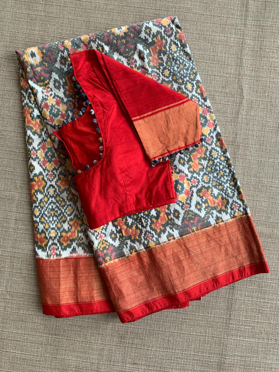 Pure Handloom Ikkath Patola Saree With Ready To Wear Blouse