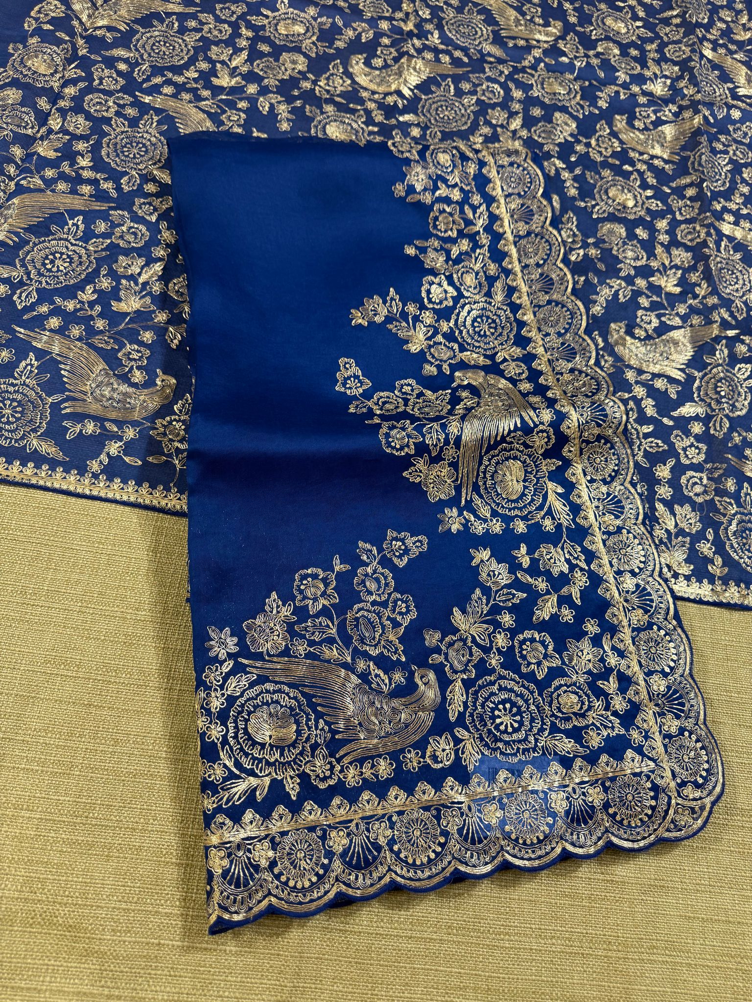 Royal blue Pure organza Saree with pita emb