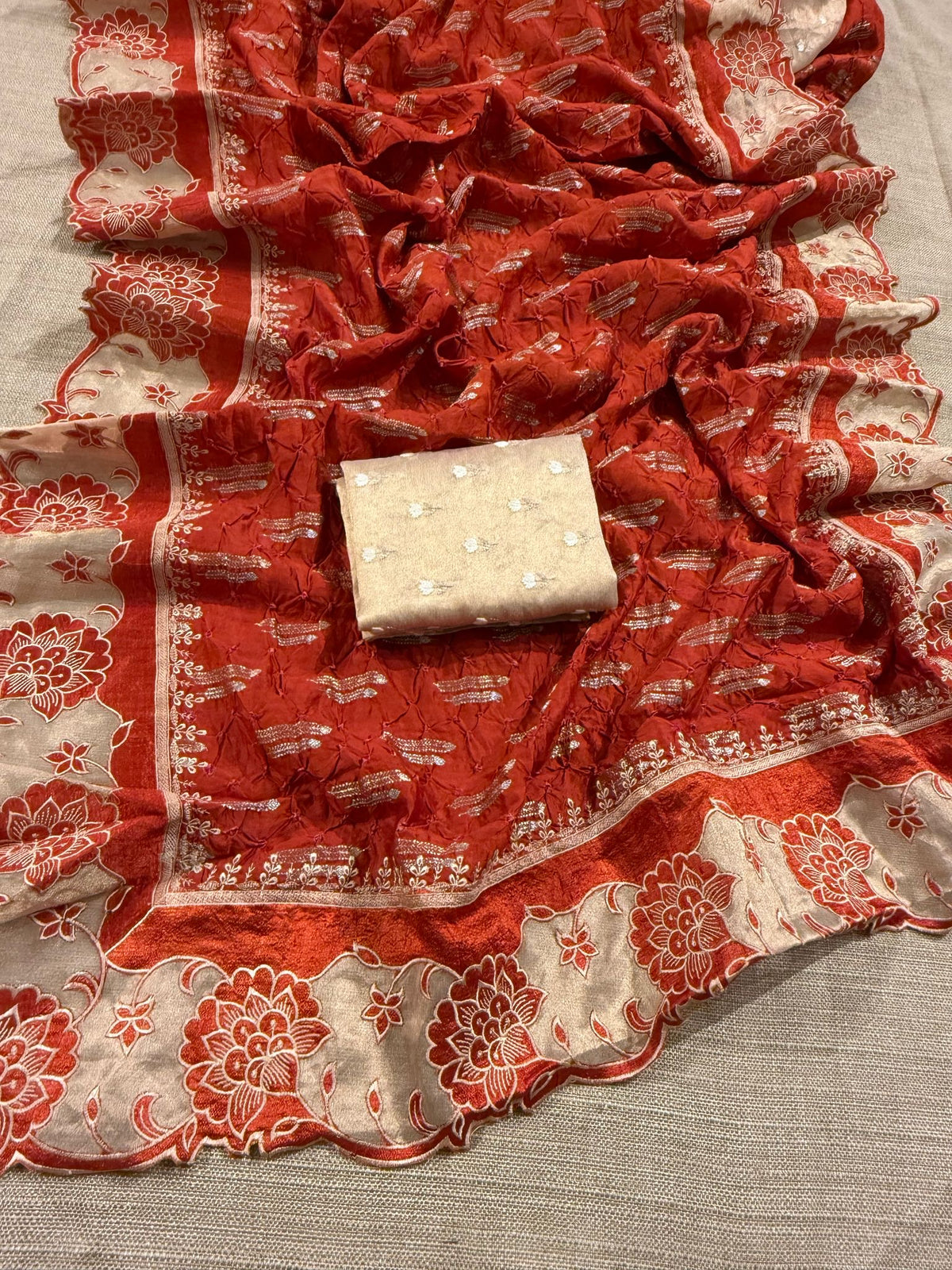 Banarasi Handloom Chiniya Silk Bandhini with Tissue Appl