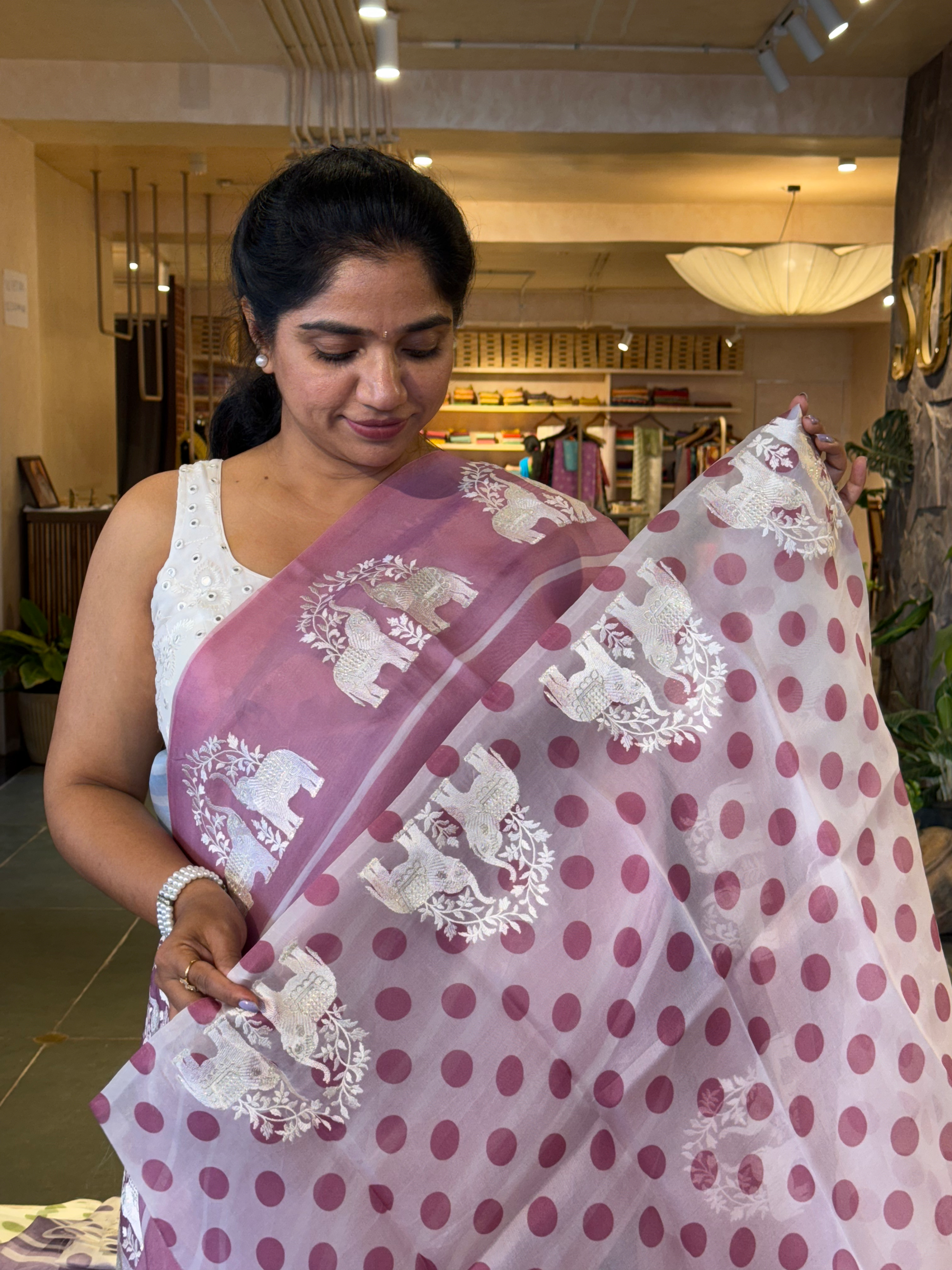 DOEA2702 Dusty Pink  Shaded Pure Organza  Saree with Embroidery