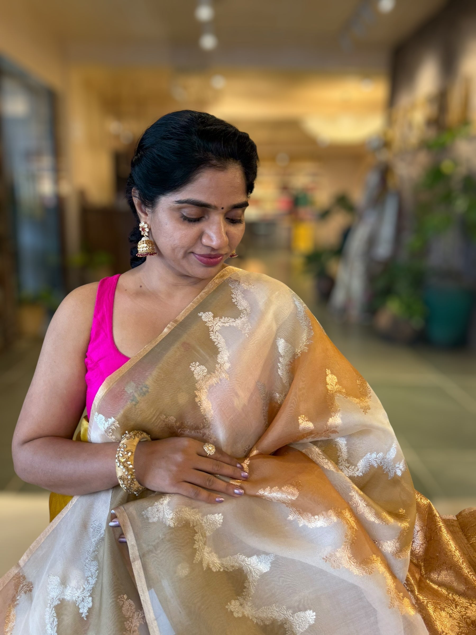 Designer Premium Handloom Rangkaat Kora Banarasi Saree  with Jewelry Design