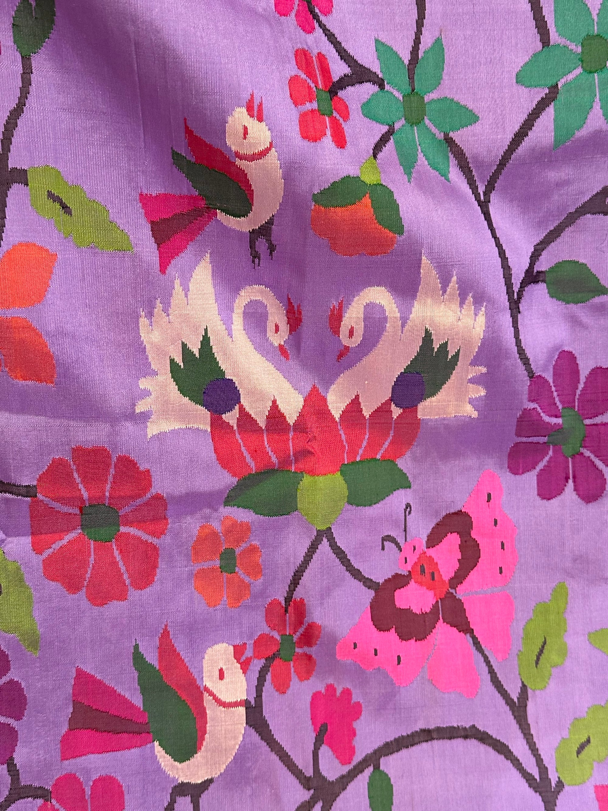 Dark Lilac Pure Handloom Allover Paithani Saree