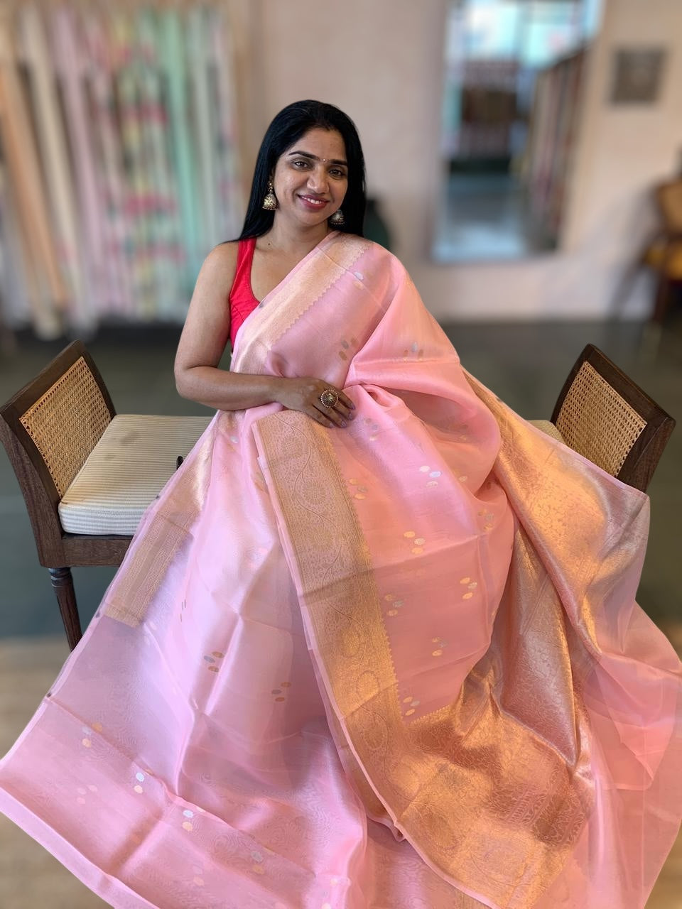 Light Neon Pink Pure Handloom Kora Banarasi Saree With Kaduwa Woven Motifs