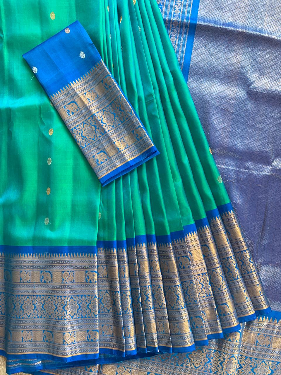 SGSA201 Teal Blue and Royal Blue Combo Combo Gadwal Handloom Pure Silk Saree