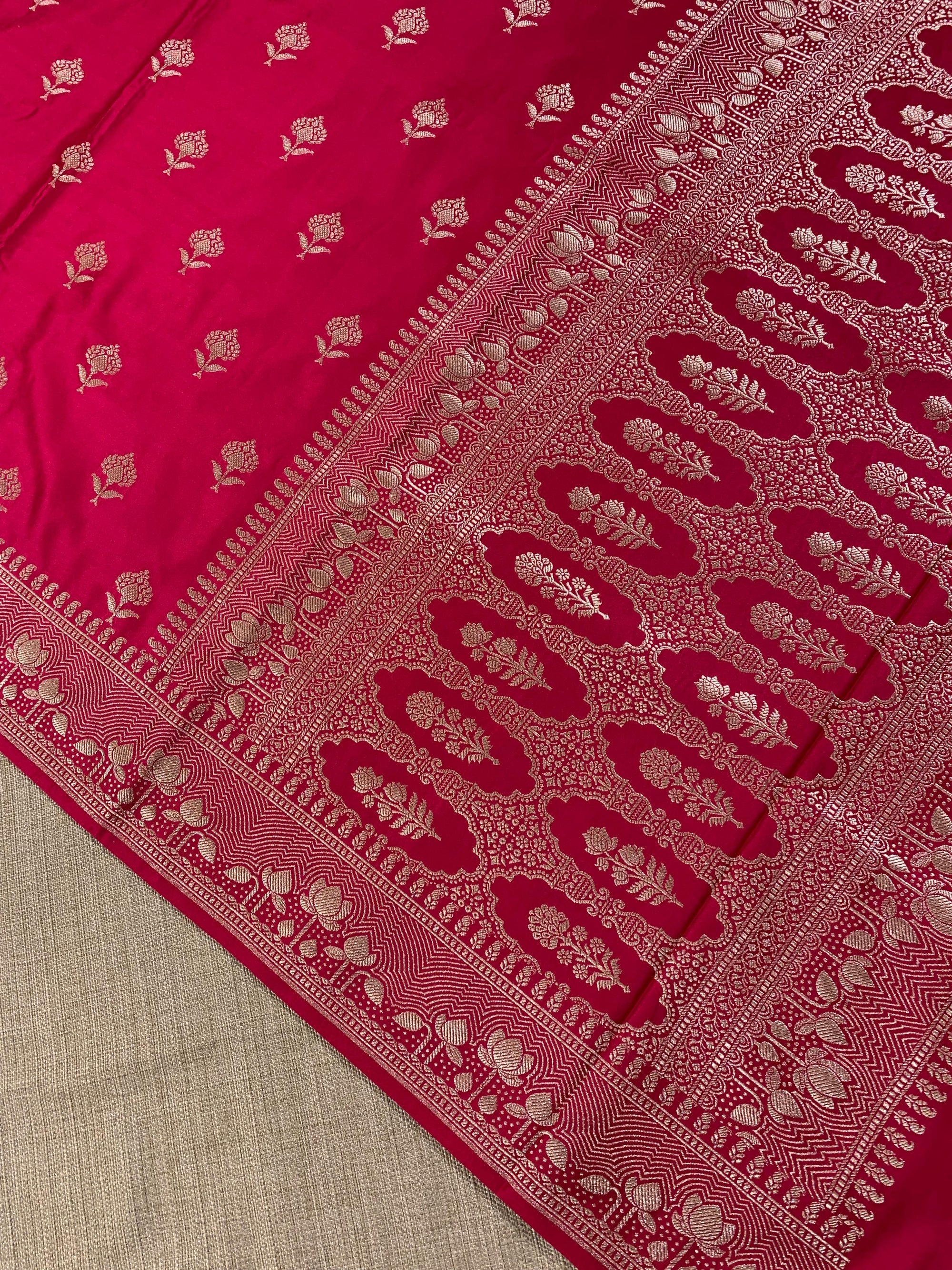 SMSSA212 Dark Pink  Mashru Silk Saree with lotus border