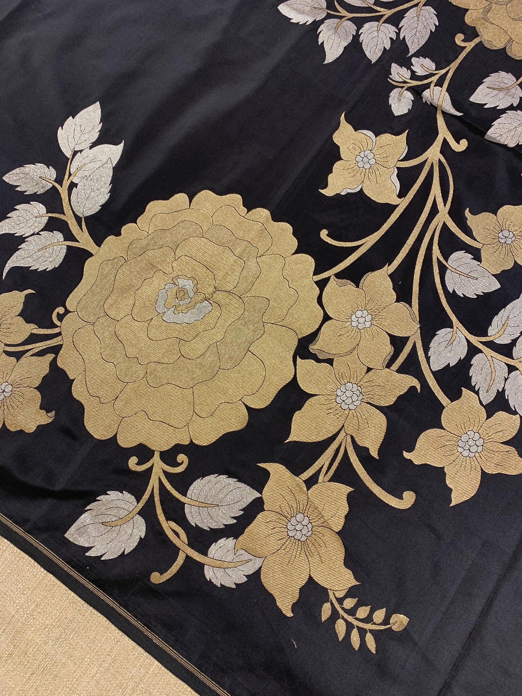 Black and Antique Gold Designer Banarasi Silk Saree