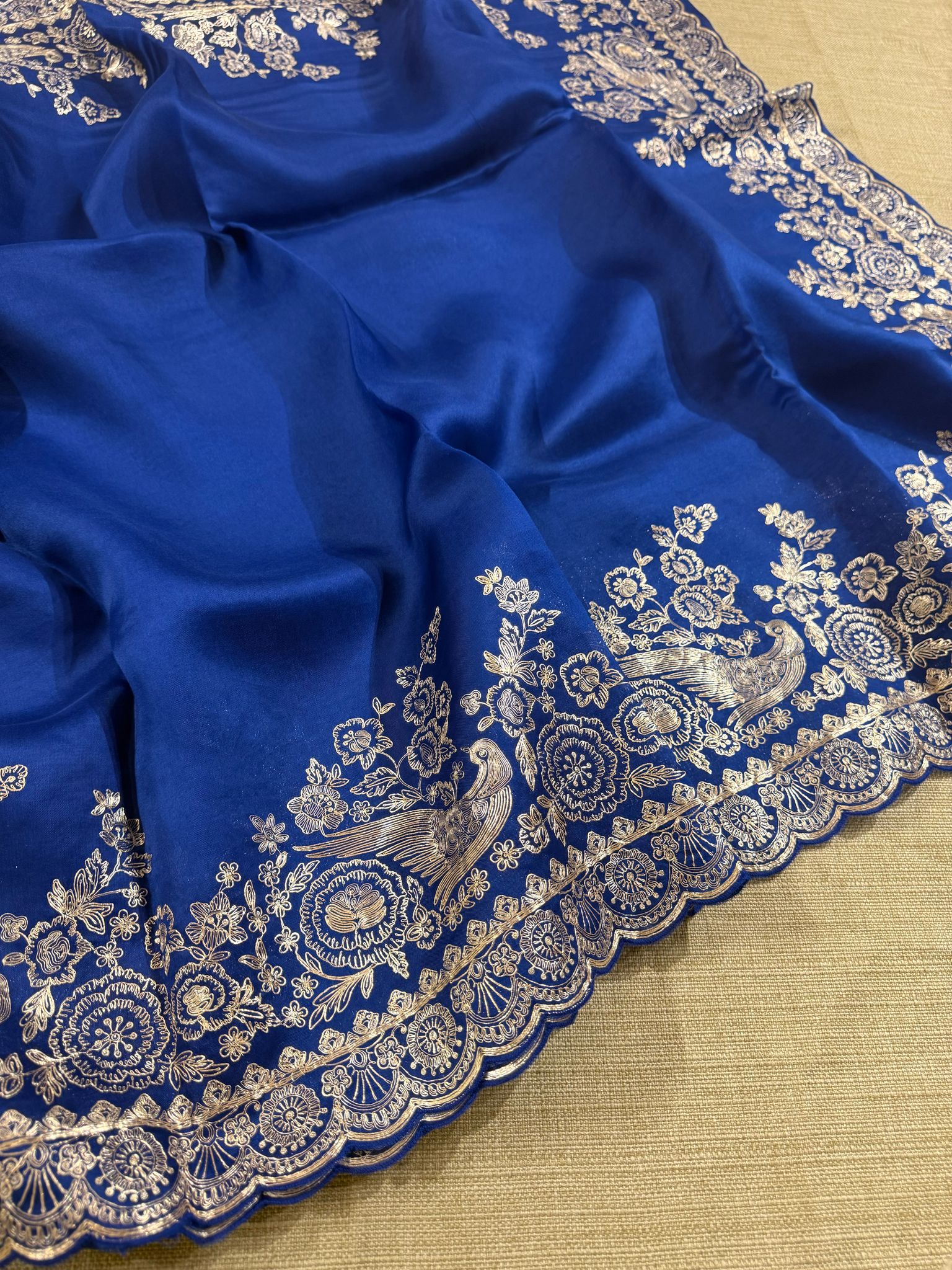 Royal blue Pure organza Saree with pita emb