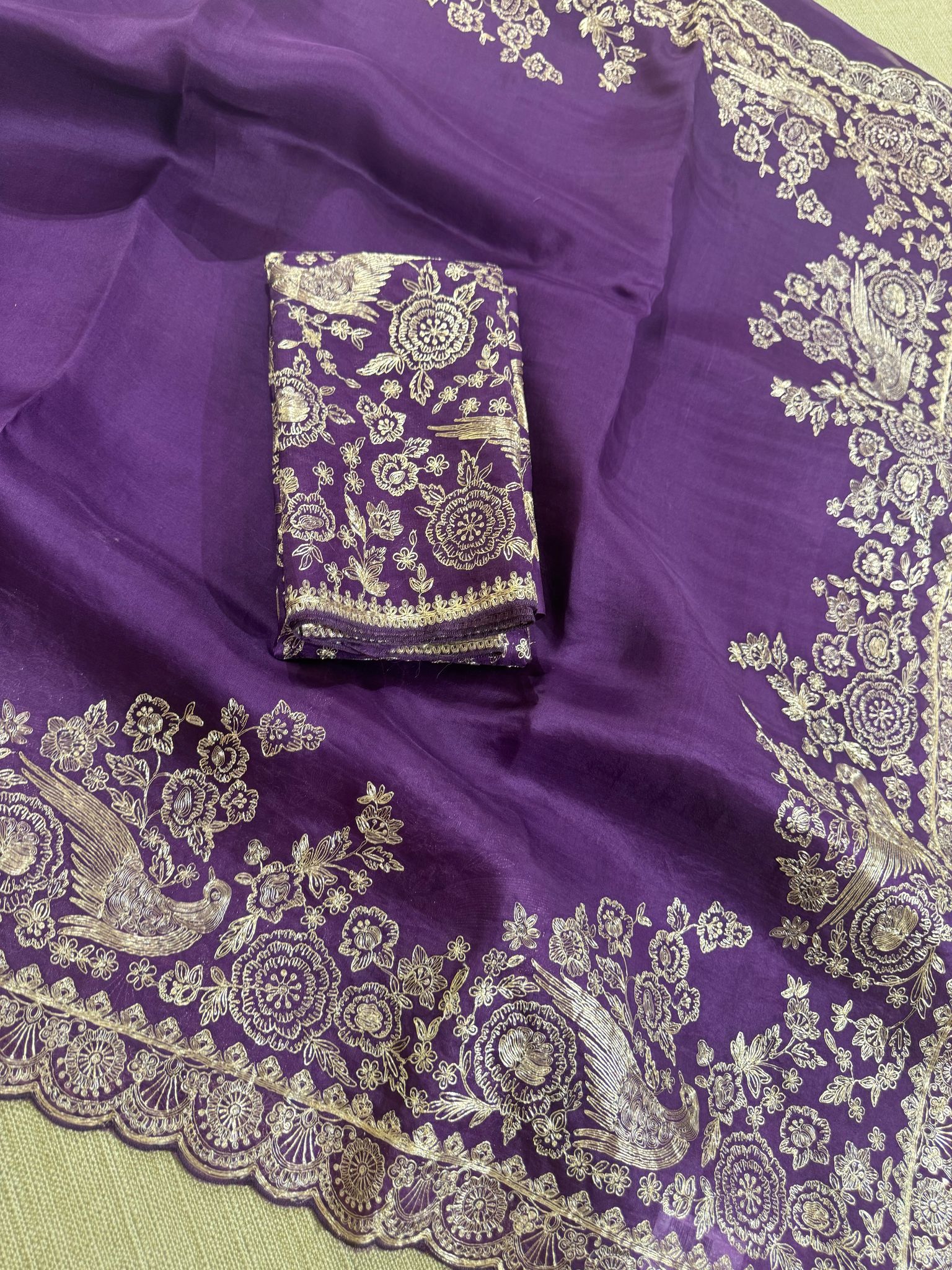 Purple Pure organza Saree with pita emb