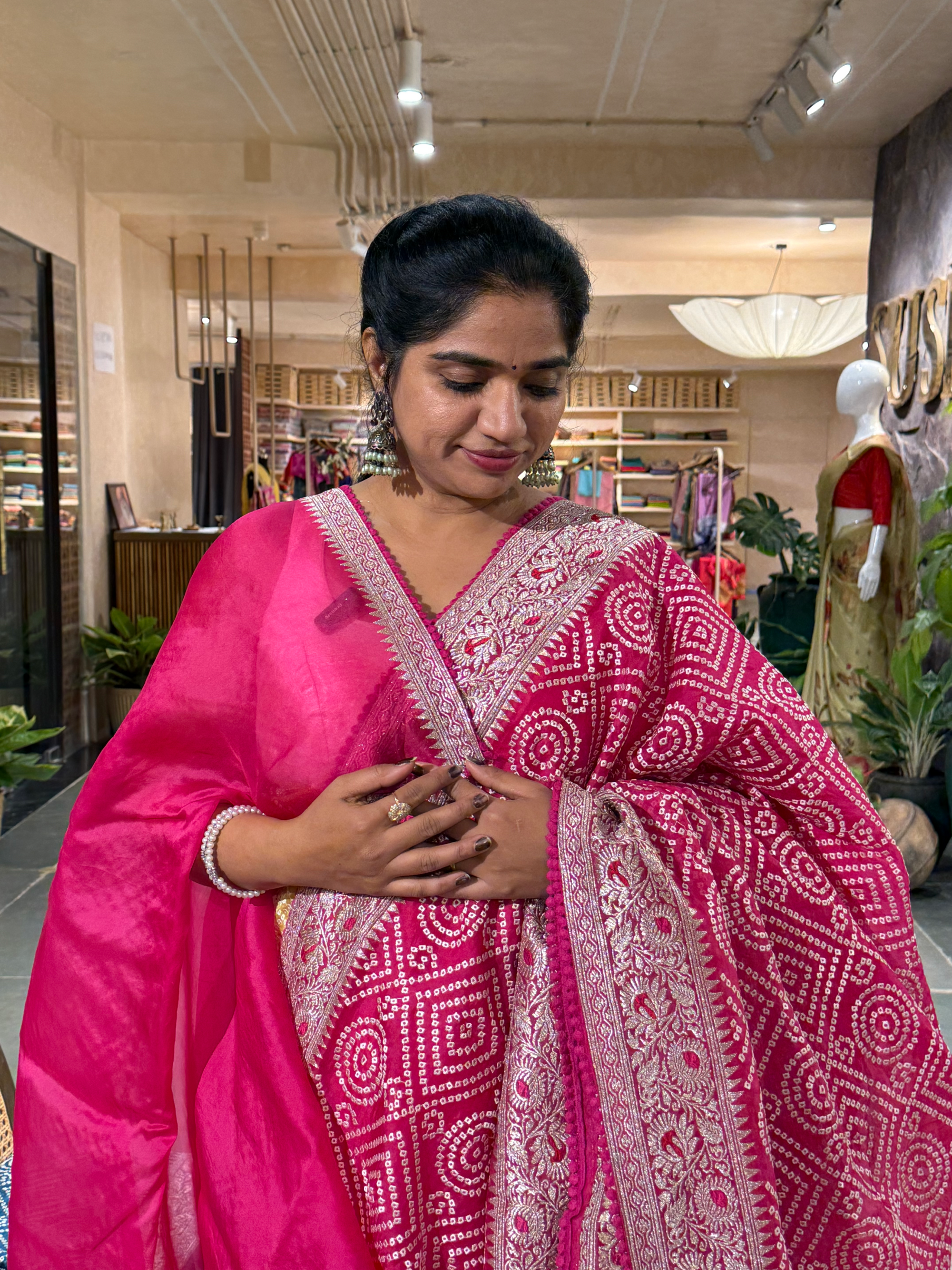 SOBBM177: Rani Organza Banarasi with Bandhini Look Allover Embroidery