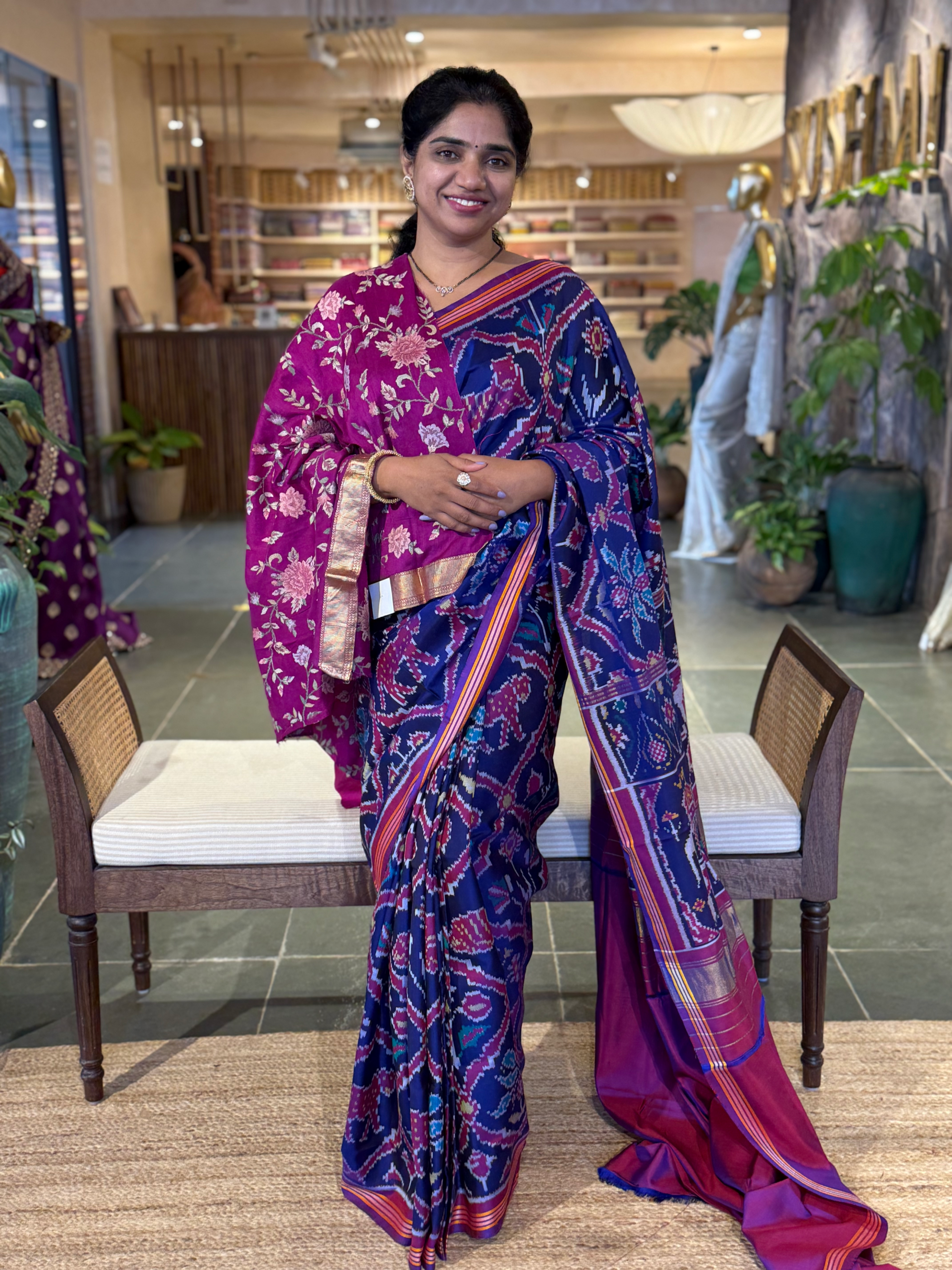 Blue and Majenta Combo Patan Patola Six figure Saree
