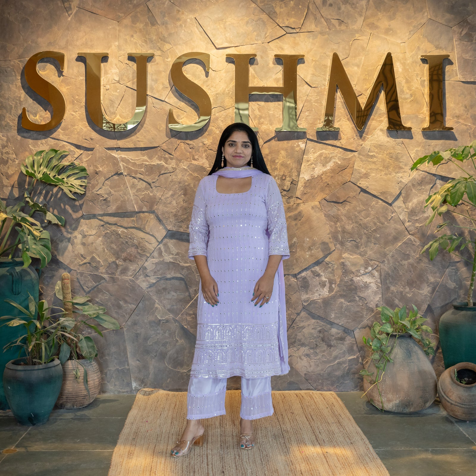 Gorgette Mirrorwork Chikankari 3-PC set