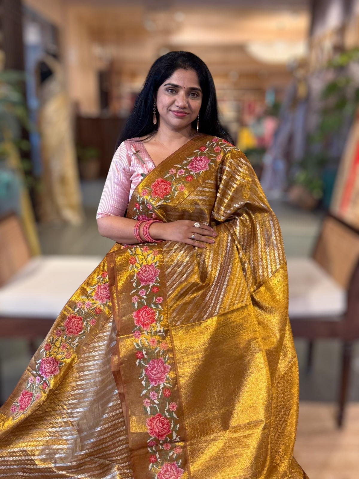 Pure Kanjeevaram Saree with Petite Point Embroidered Border