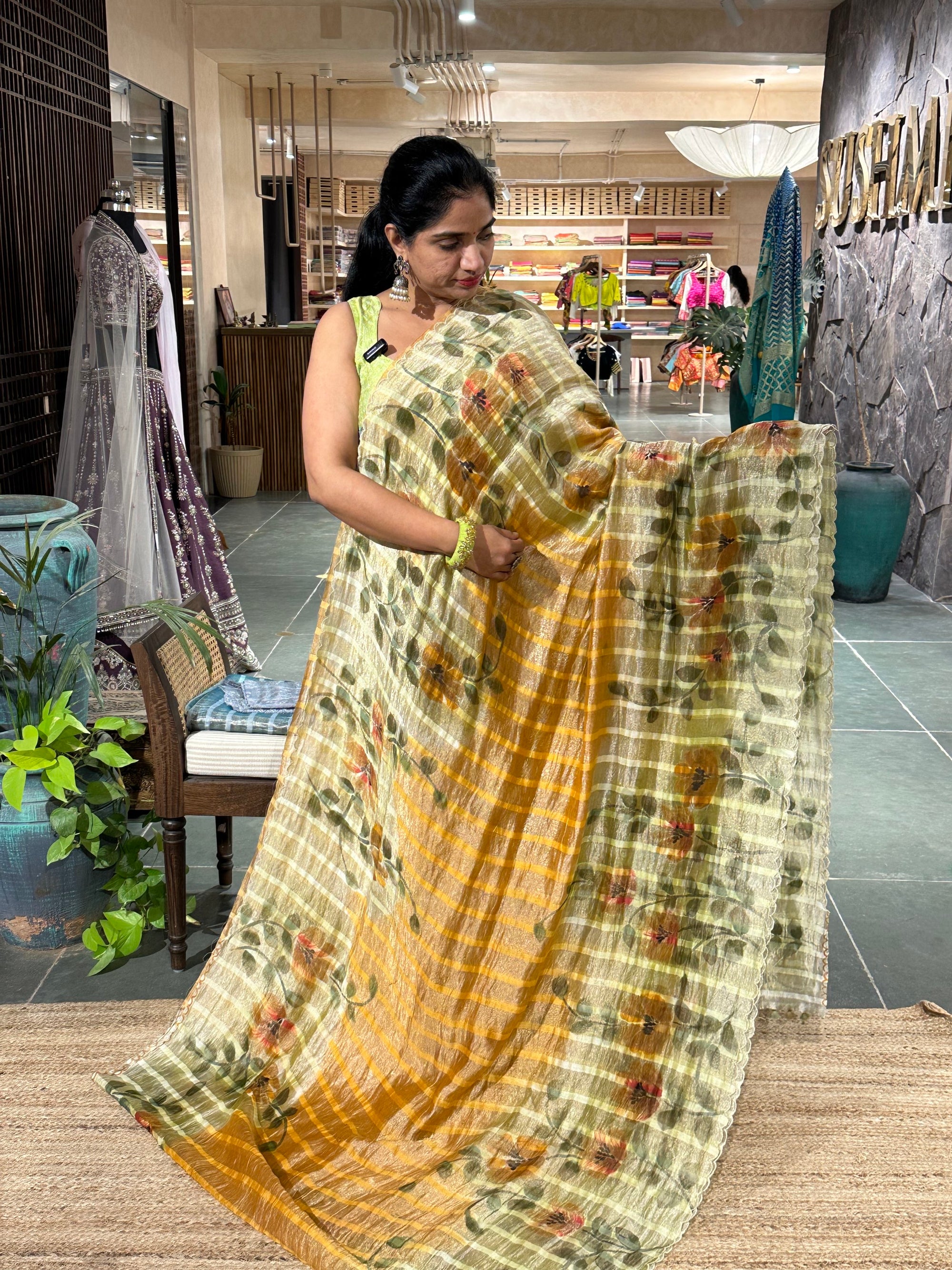 Kora Tissue handpainted Sarees with allover threadwork chikankari style blouse