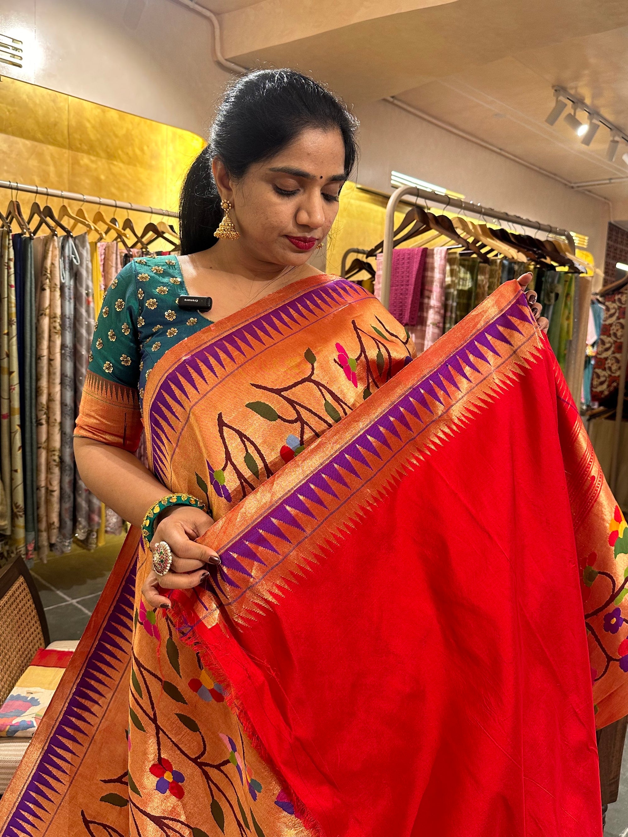 Red Tissue Allover Pure Handloom Paithani Saree