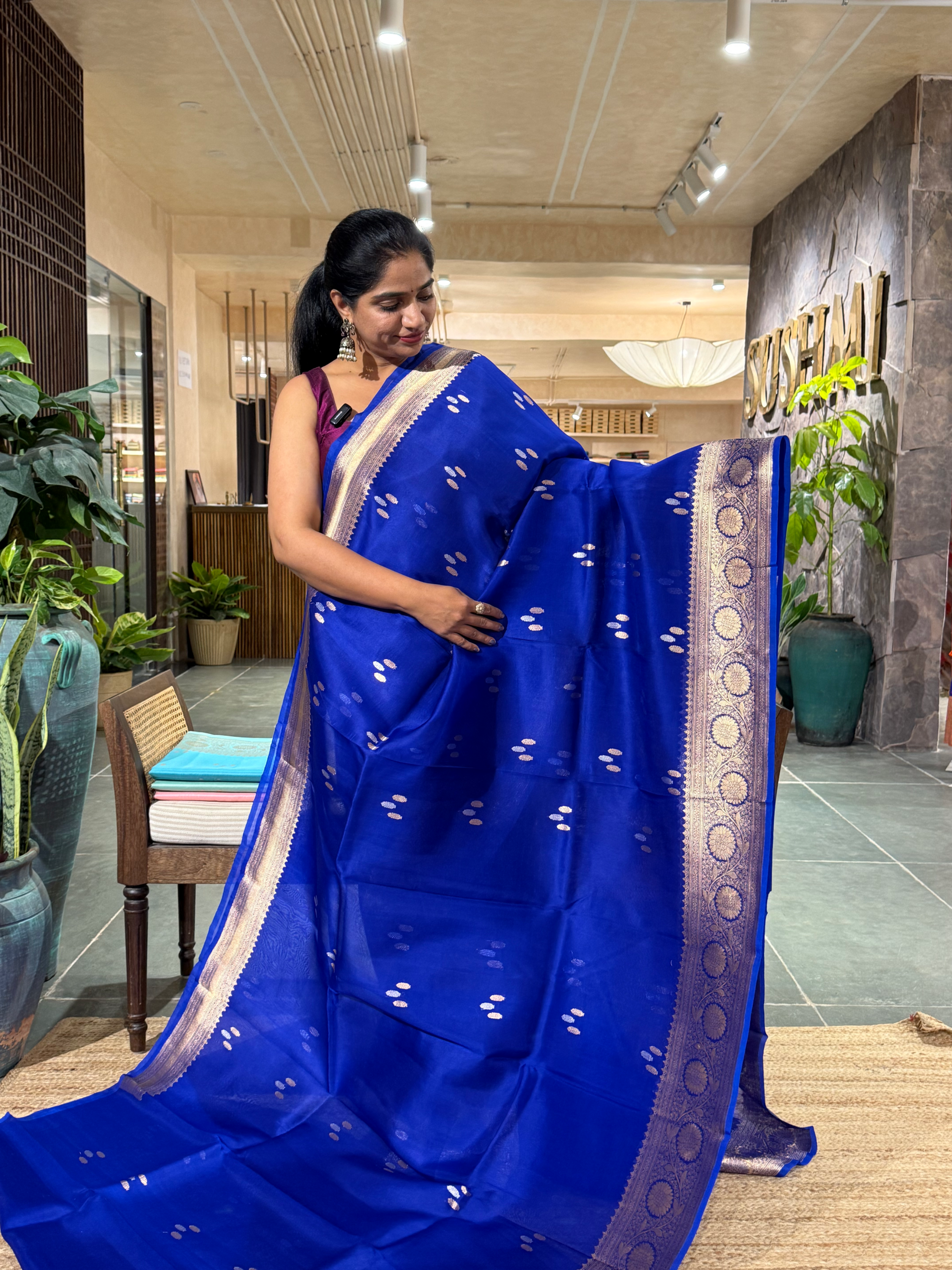 Royal Blue Premium  Kora Banarasi Silk Saree with kaduwa weaving : KBSM13