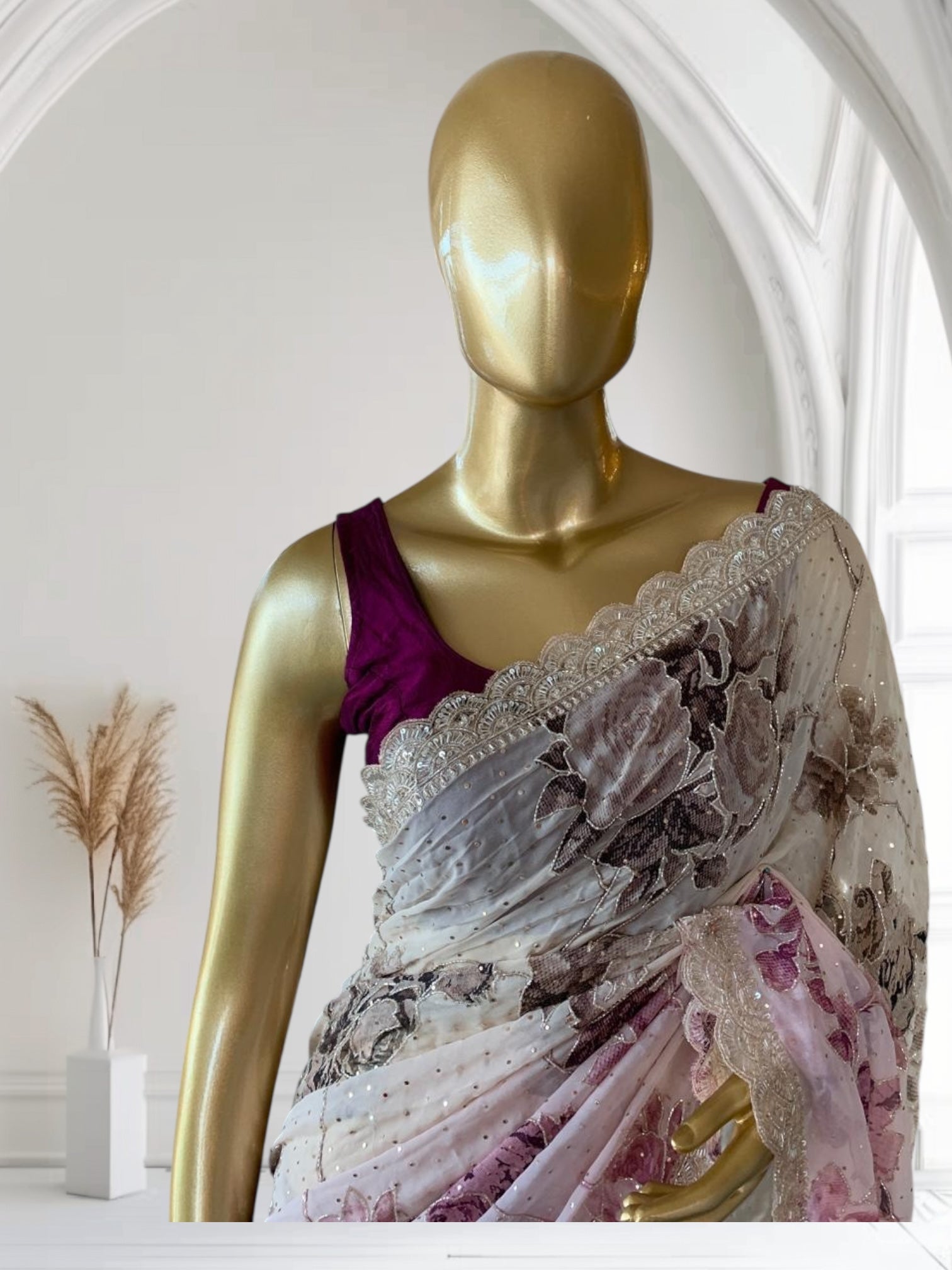 Shaded Gorgette printed Saree  with handwork borders and allover handwork