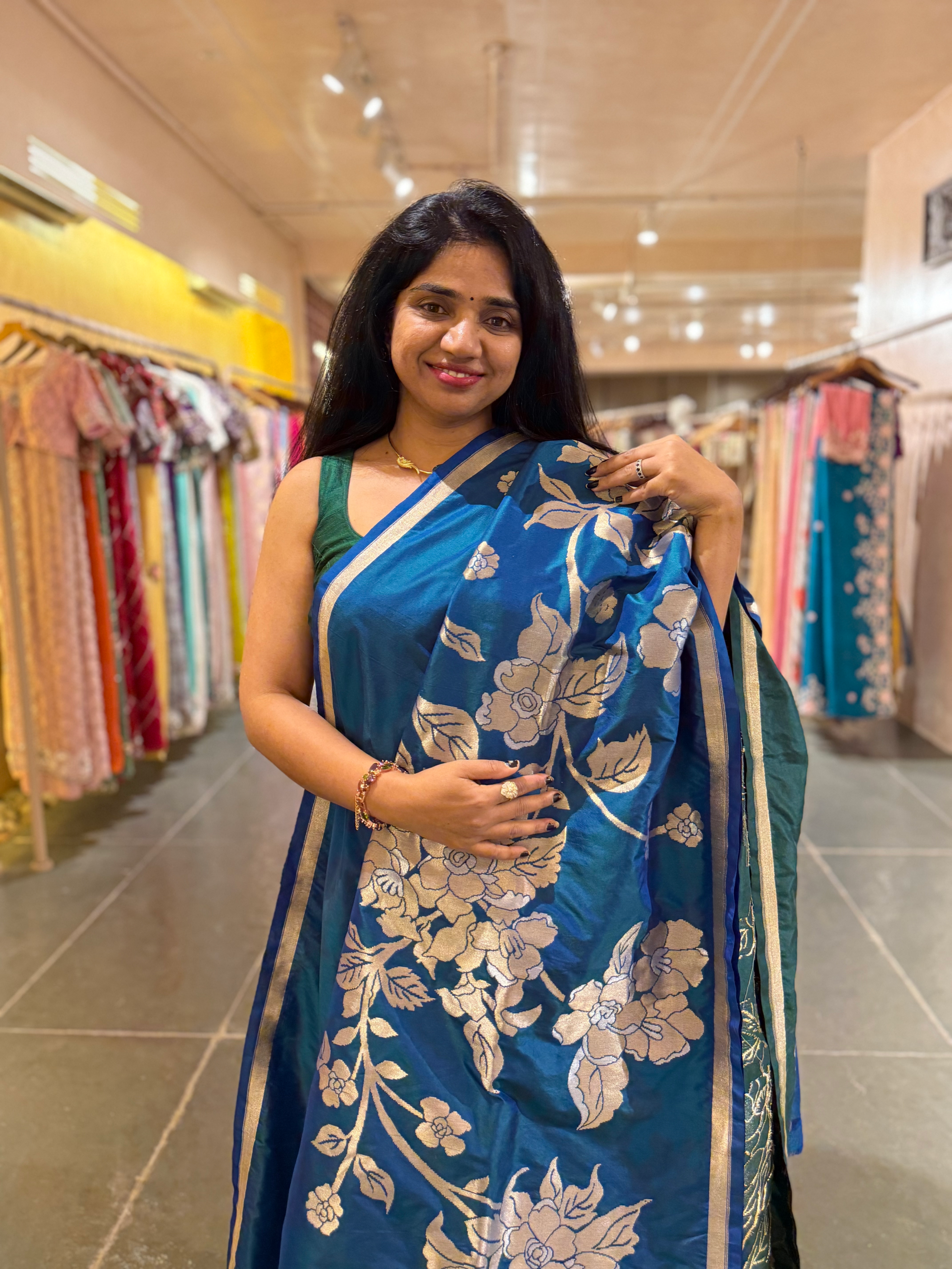 Peacock Blue  Designer Banarasi Silk Saree