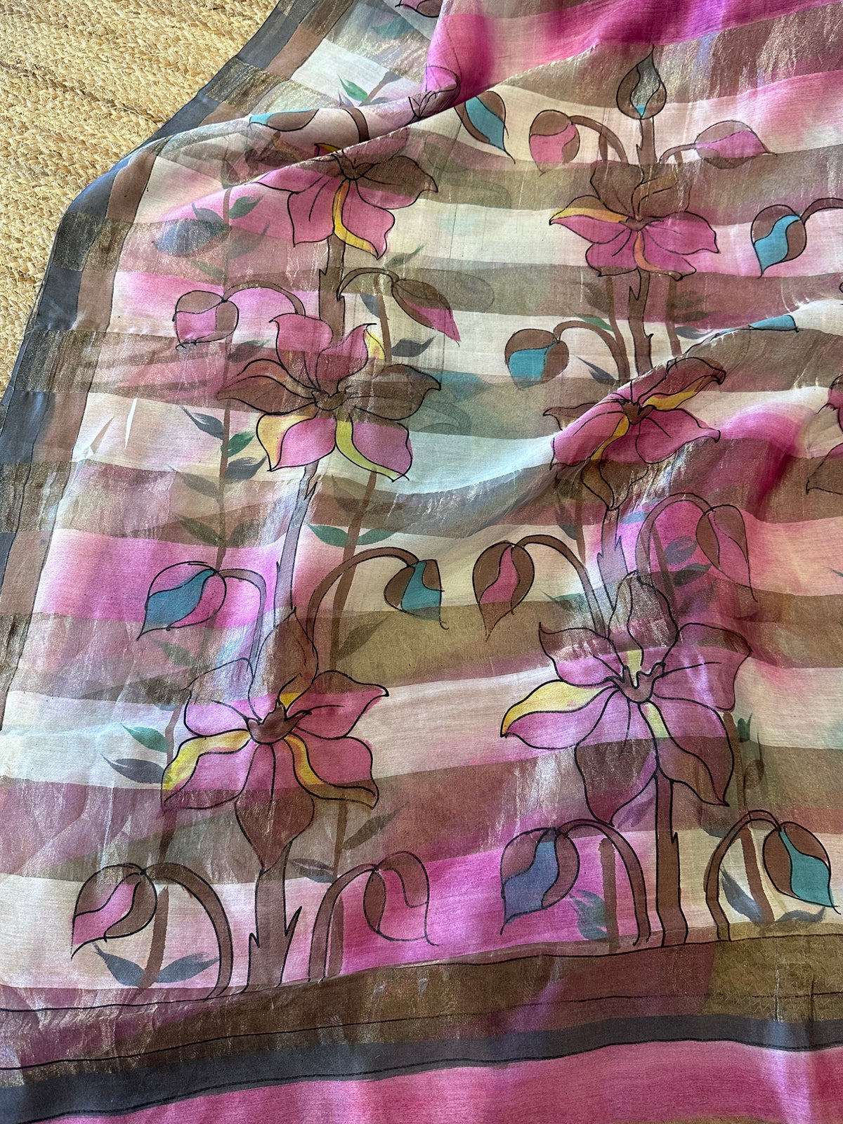 Pure Handloom Banarasi Munga Tissue  Saree with handpainting