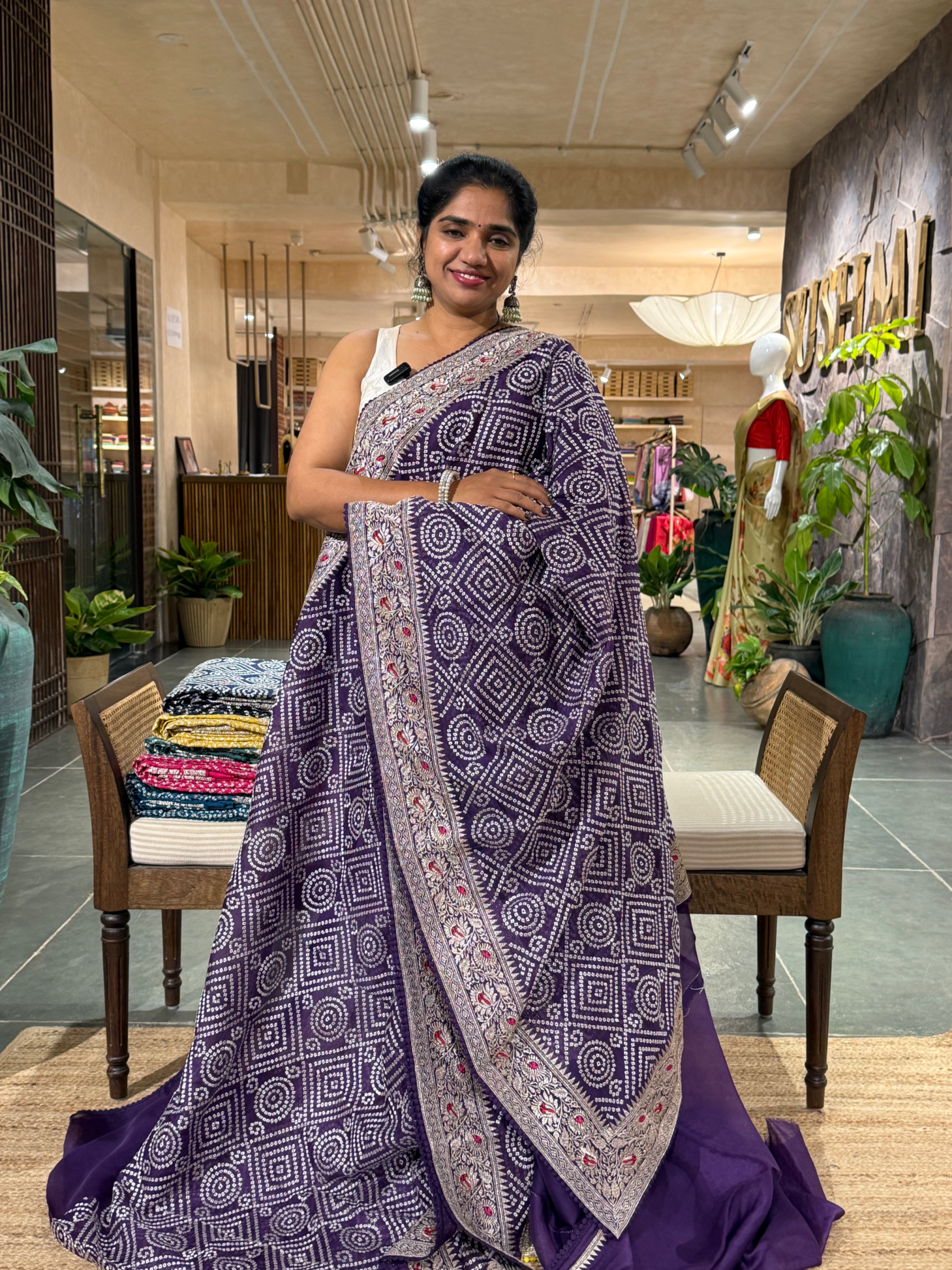 SOBBM174 : Voilet Organza Banarasi with Bandhini Look Allover Embroidery
