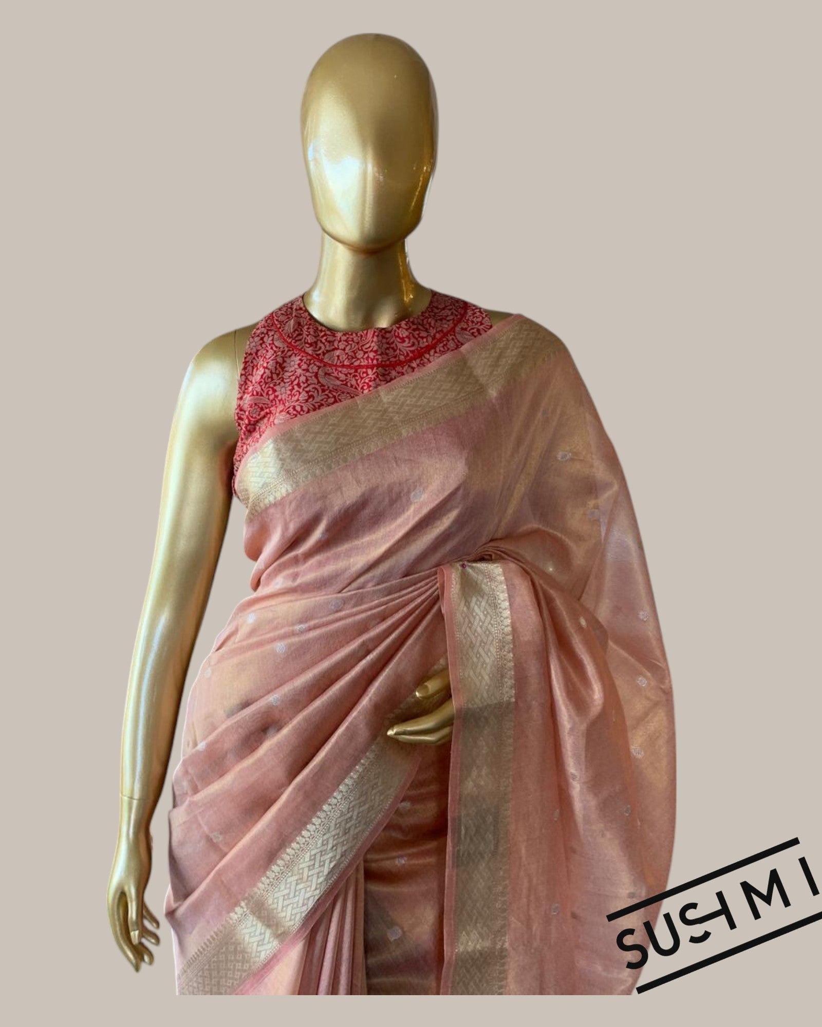 Banarasi cotton tissue with embroidered blouse