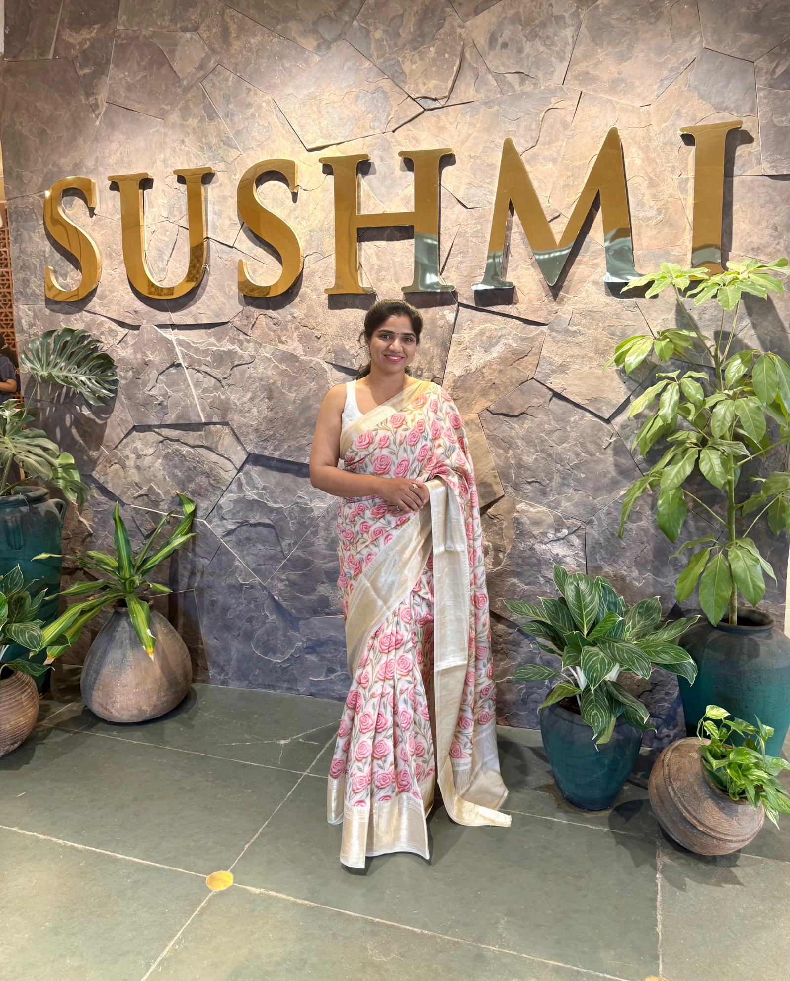 Banarasi Chiniya Silk Sarees with beautiful embroidery style 3D floral Print