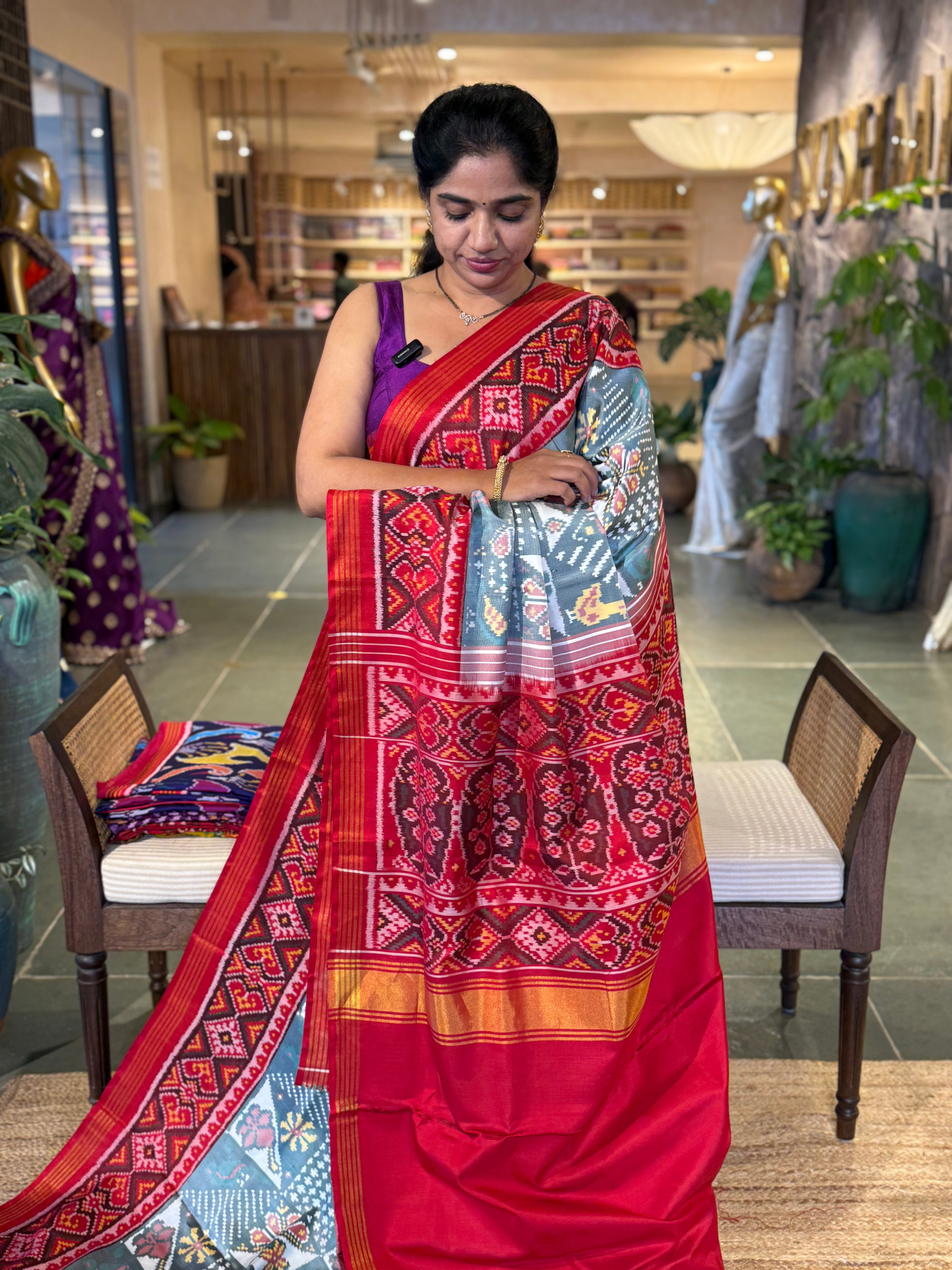 Light Blue and  Red Combo Pure Patan Patola Saree with Unique Concept Body