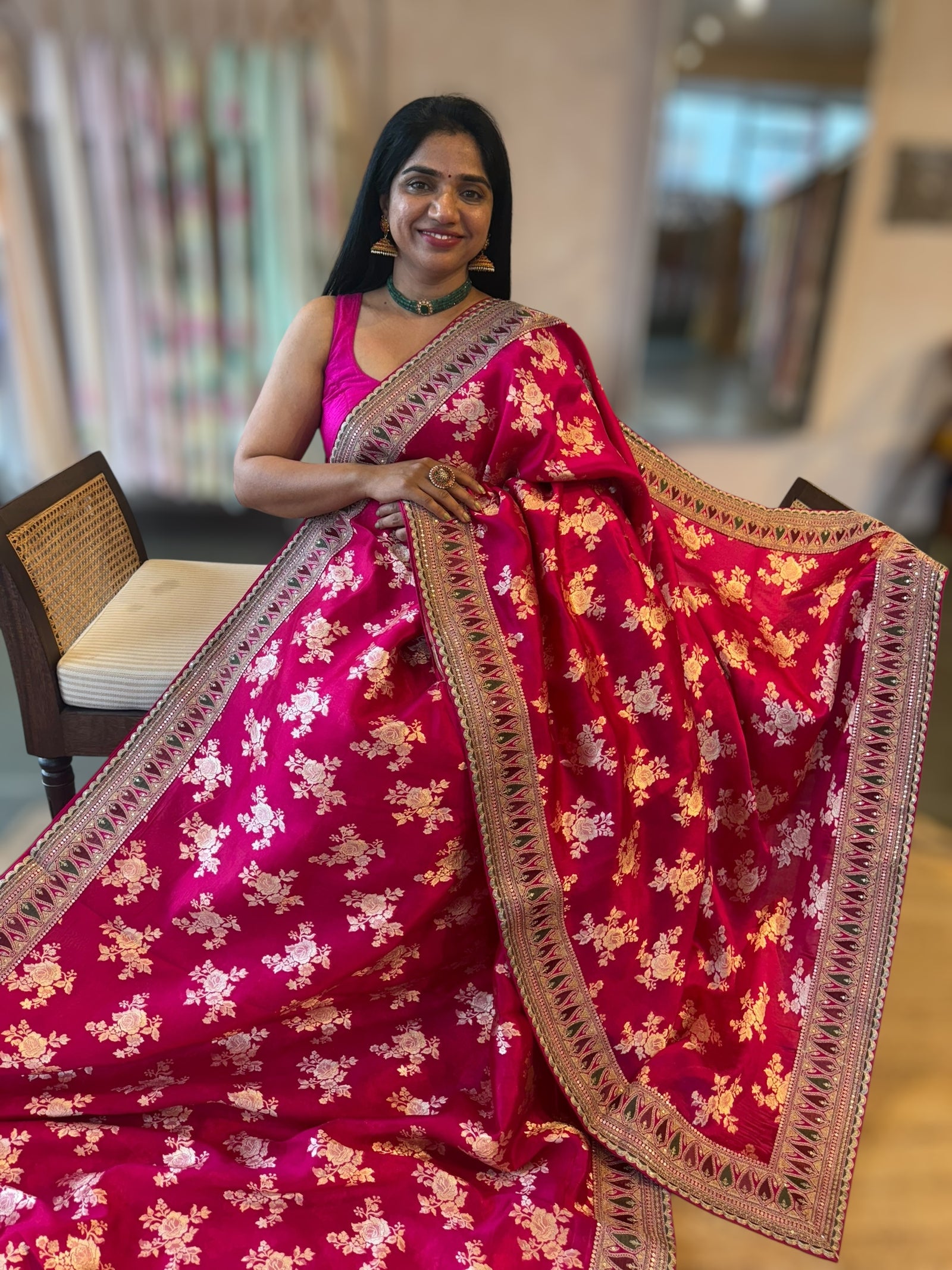 Rani Pink Banarasi Silk Saree With Sabhyasachi Borders