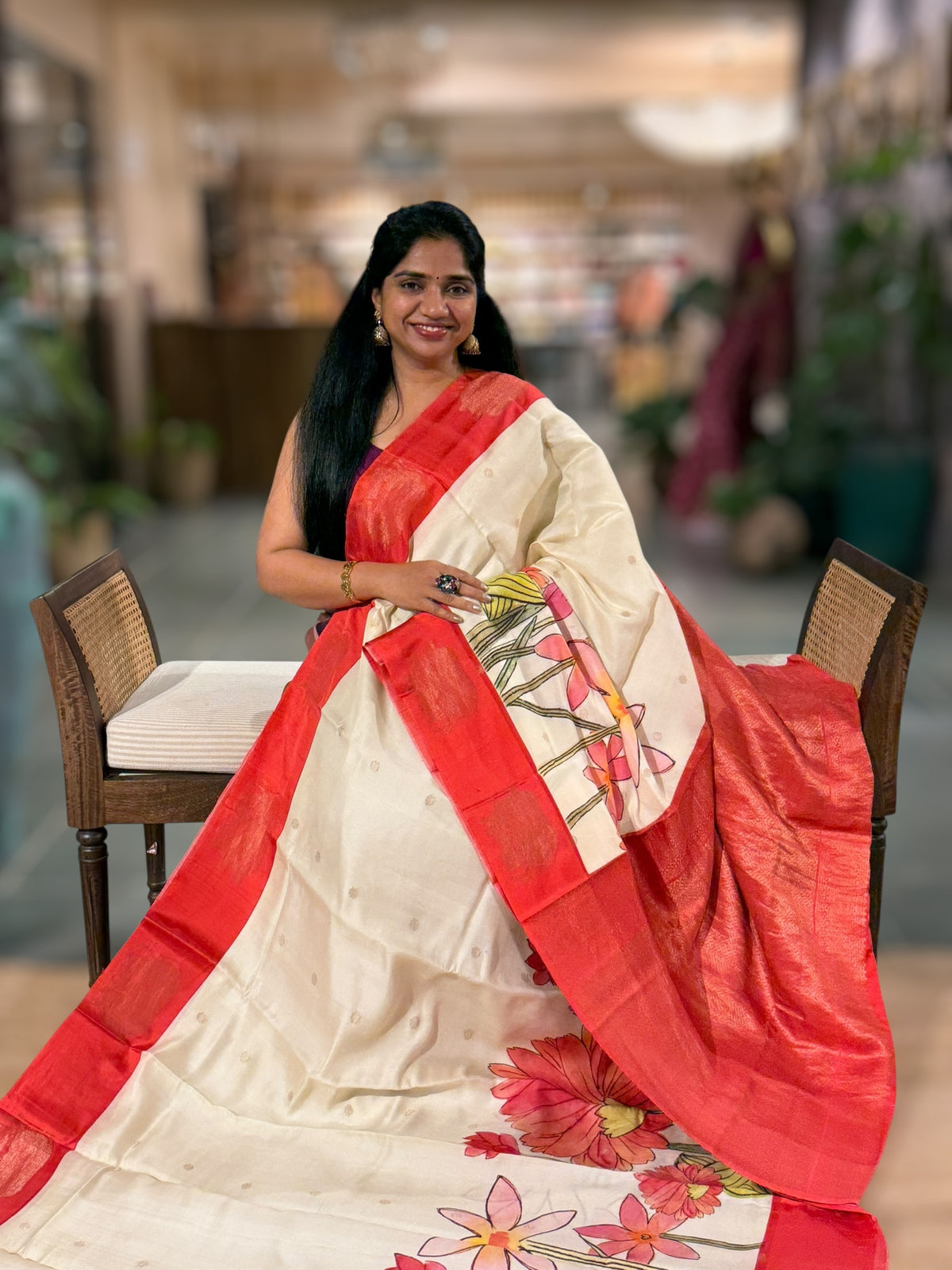 Ivory Kanchi Soft Silk with beautiful Handpainted style Skirt Border Print