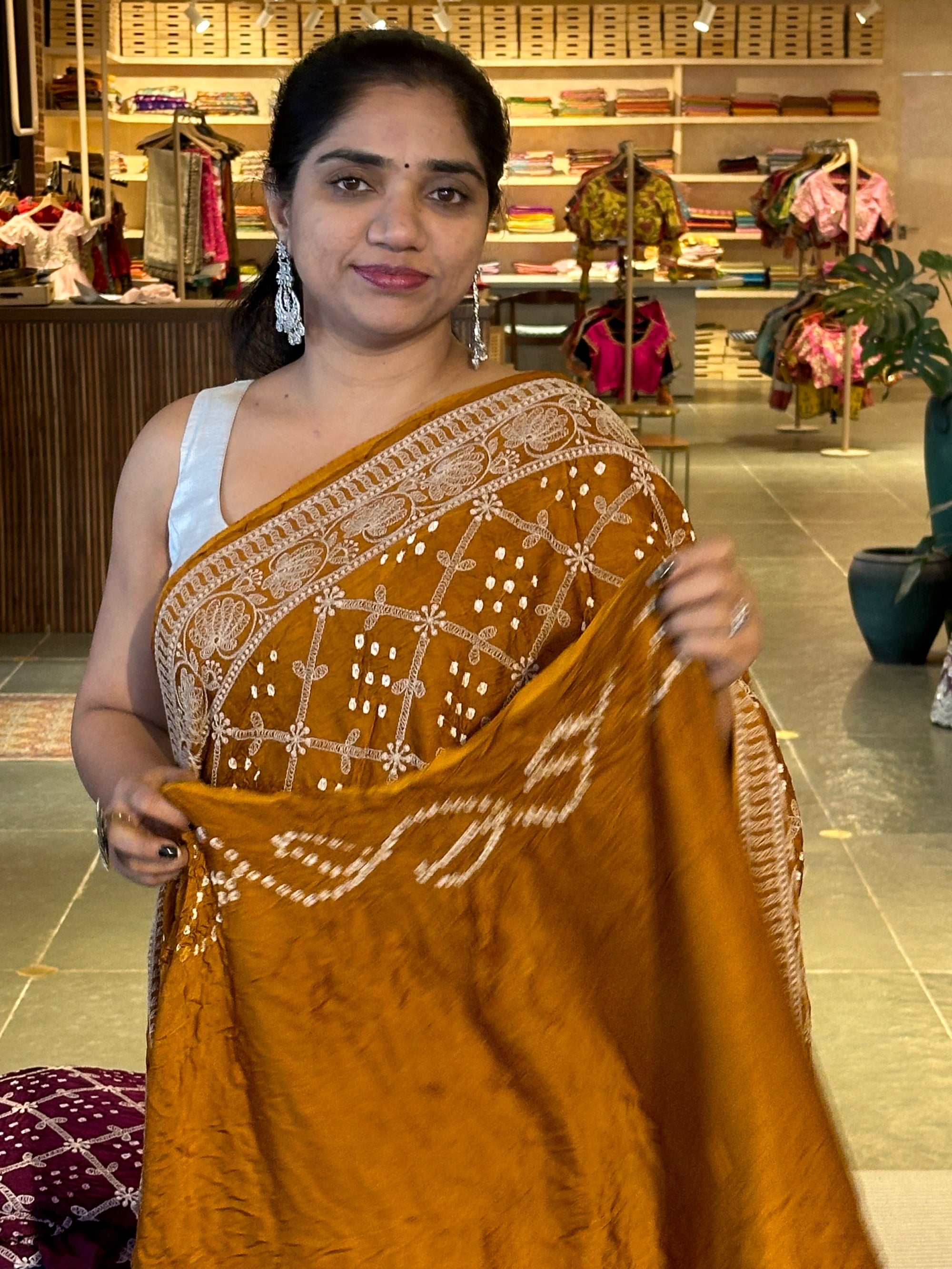 Bandhini Chikankari Fusion Saree
