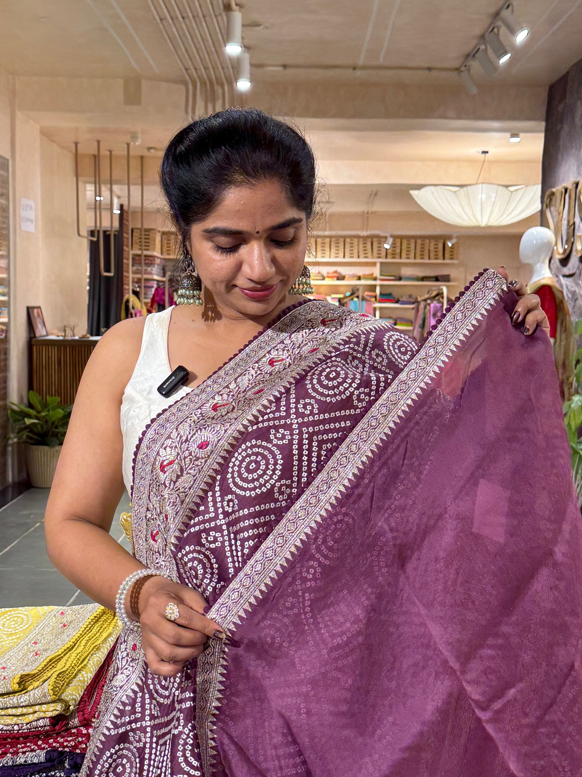 SOBBM172 : Wine Organza Banarasi with Bandhini Look Allover Embroidery
