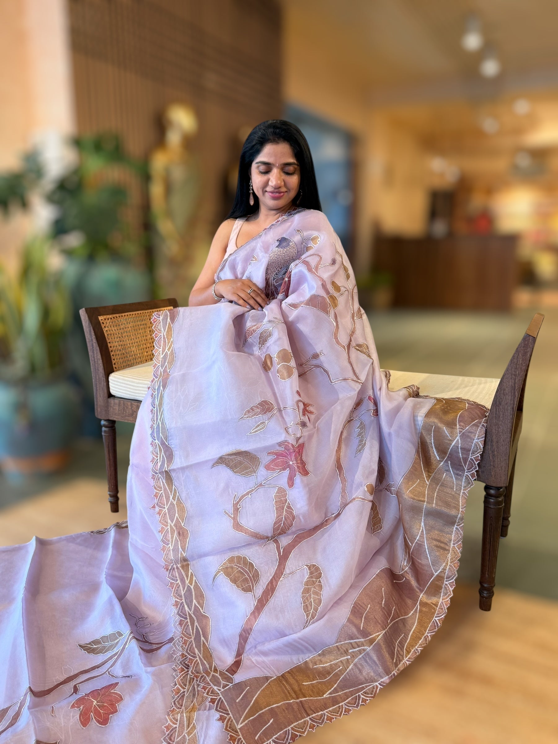Lilac Pure Organza Saree with one of a kind Tissue Applique work allover