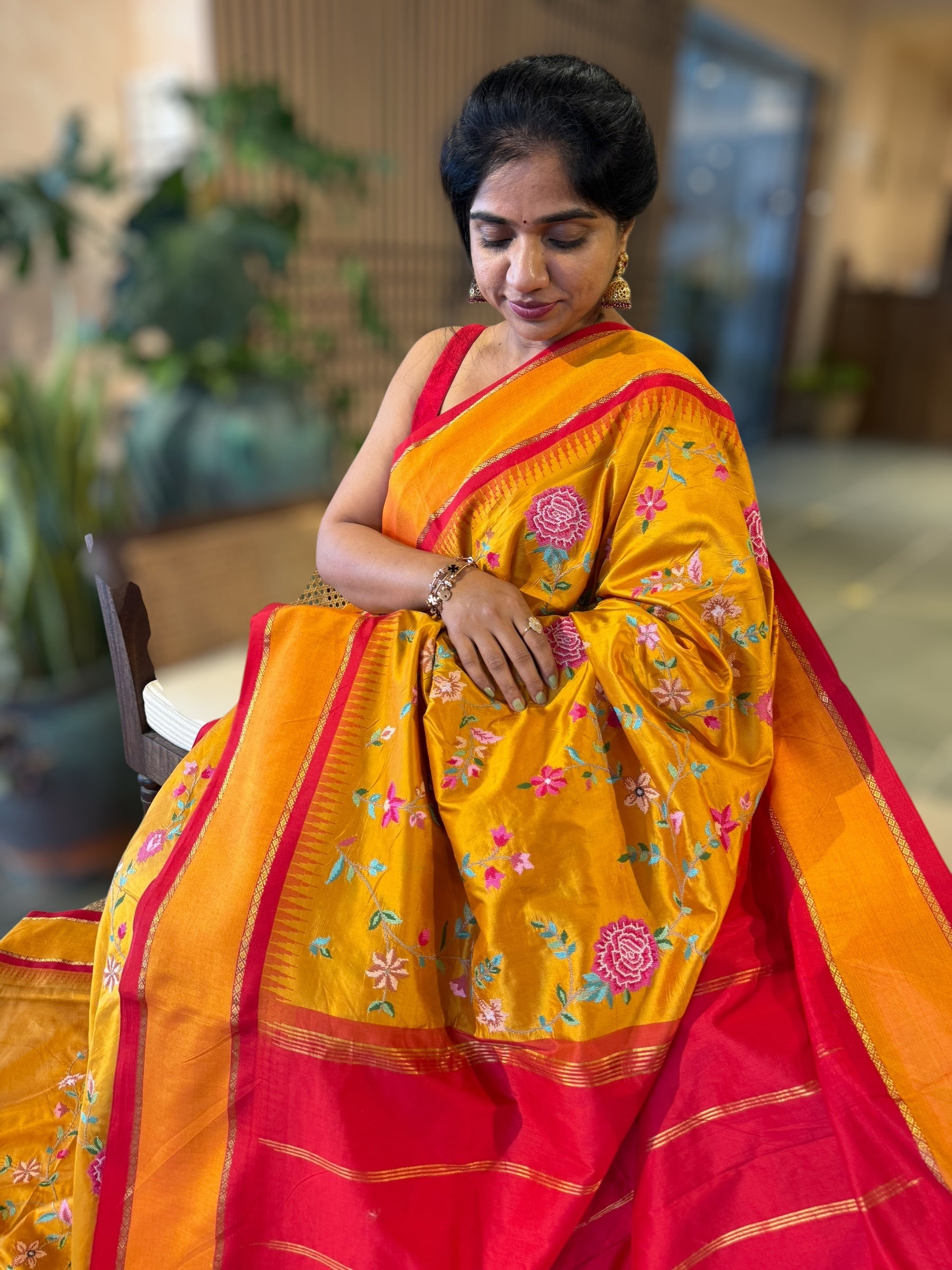 Kanchi Gap Border Saree With Allover Petite Point Embroidery