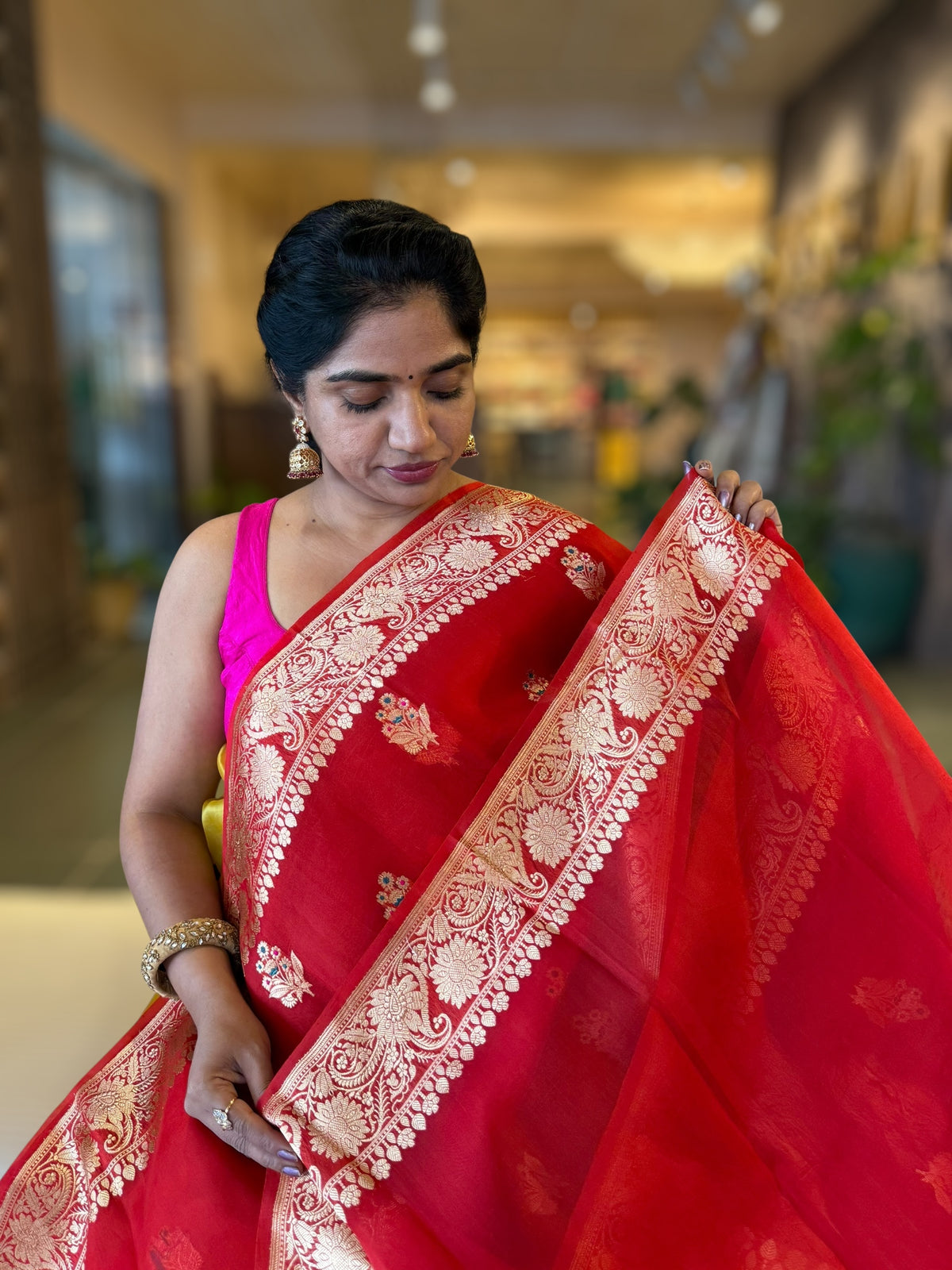 Red  Premium Kora Banarasi Saree with Allover Meenakari Kaduwa Woven Motifs