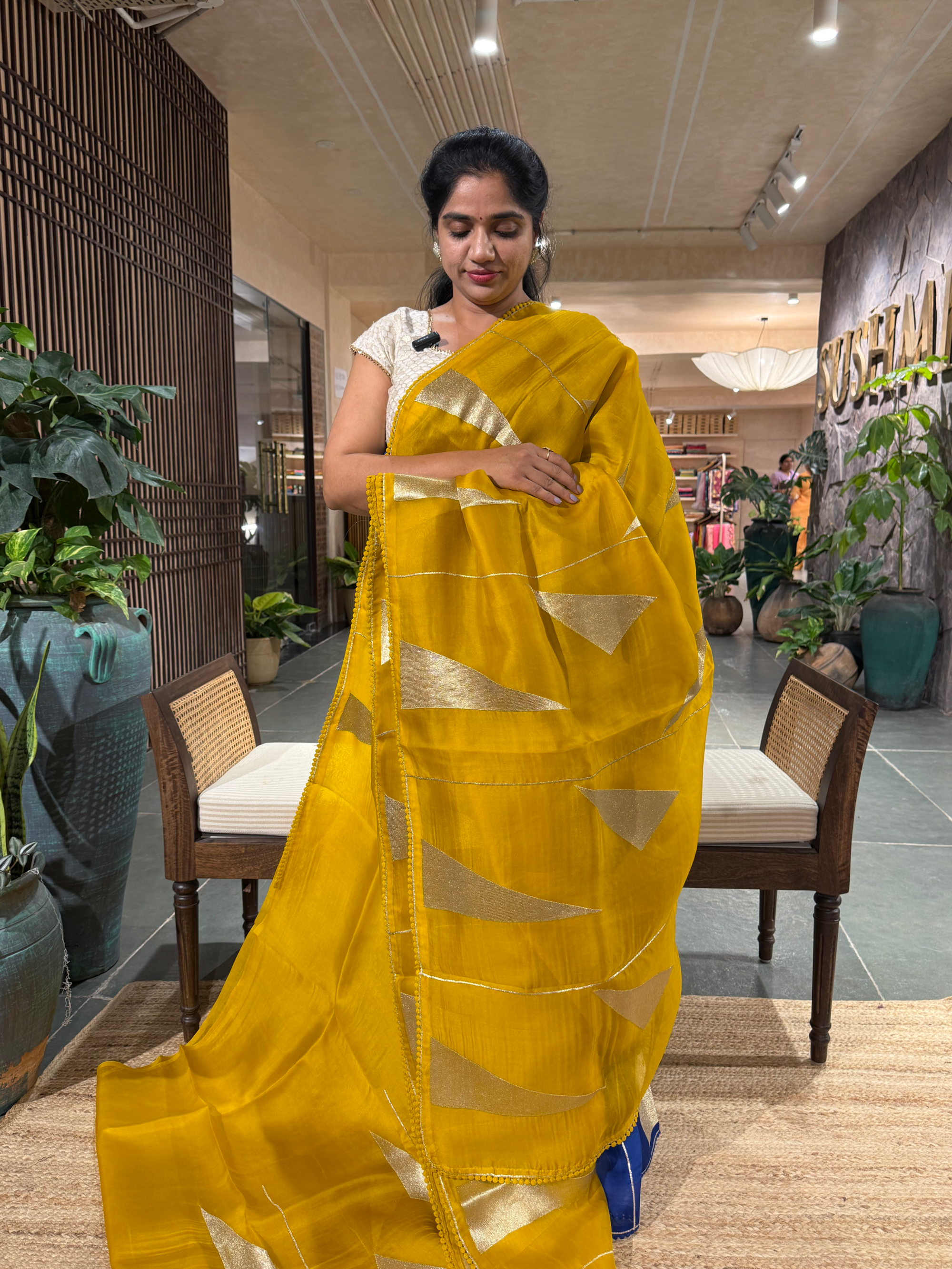 SOCA103 Mustard Pure Organza Silk Saree in contemporary style