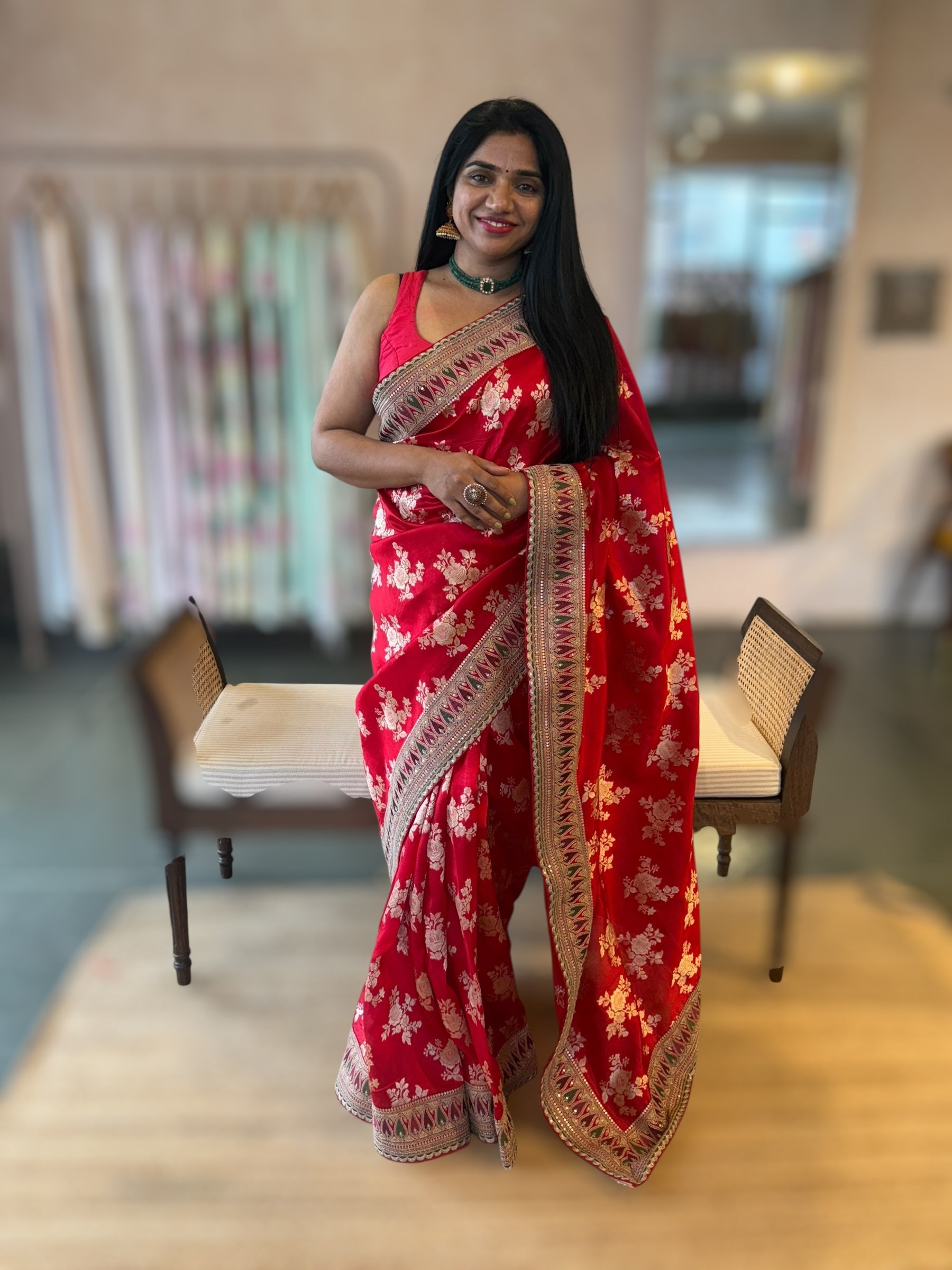 Chilli Red Banarasi Silk Saree With Sabhyasachi Borders