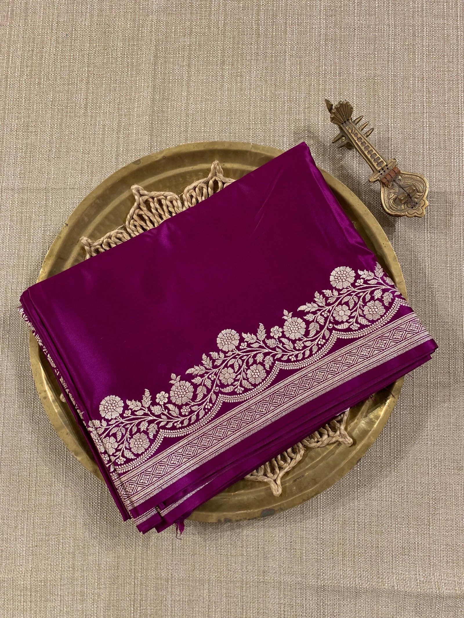 SMSSA226  Wine Mashru Silk Saree With Scallop Border