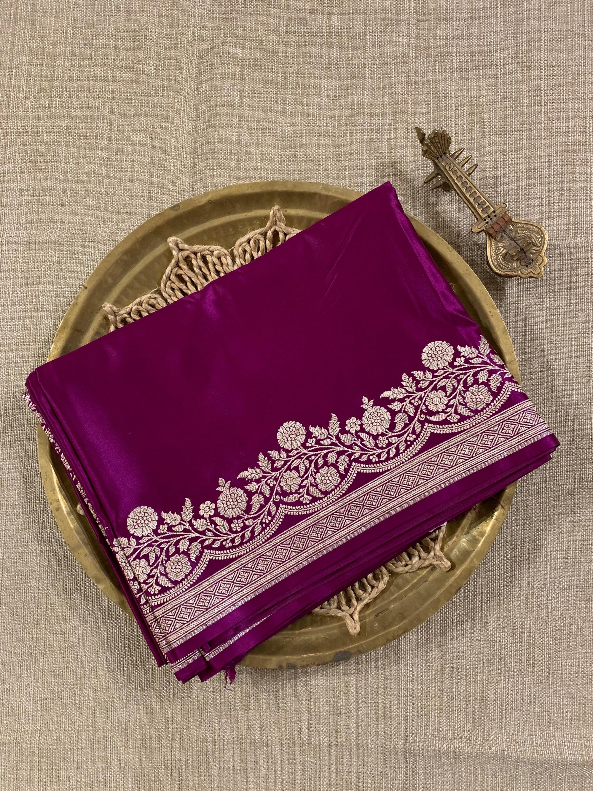 SMSSA226  Wine Mashru Silk Saree With Scallop Border