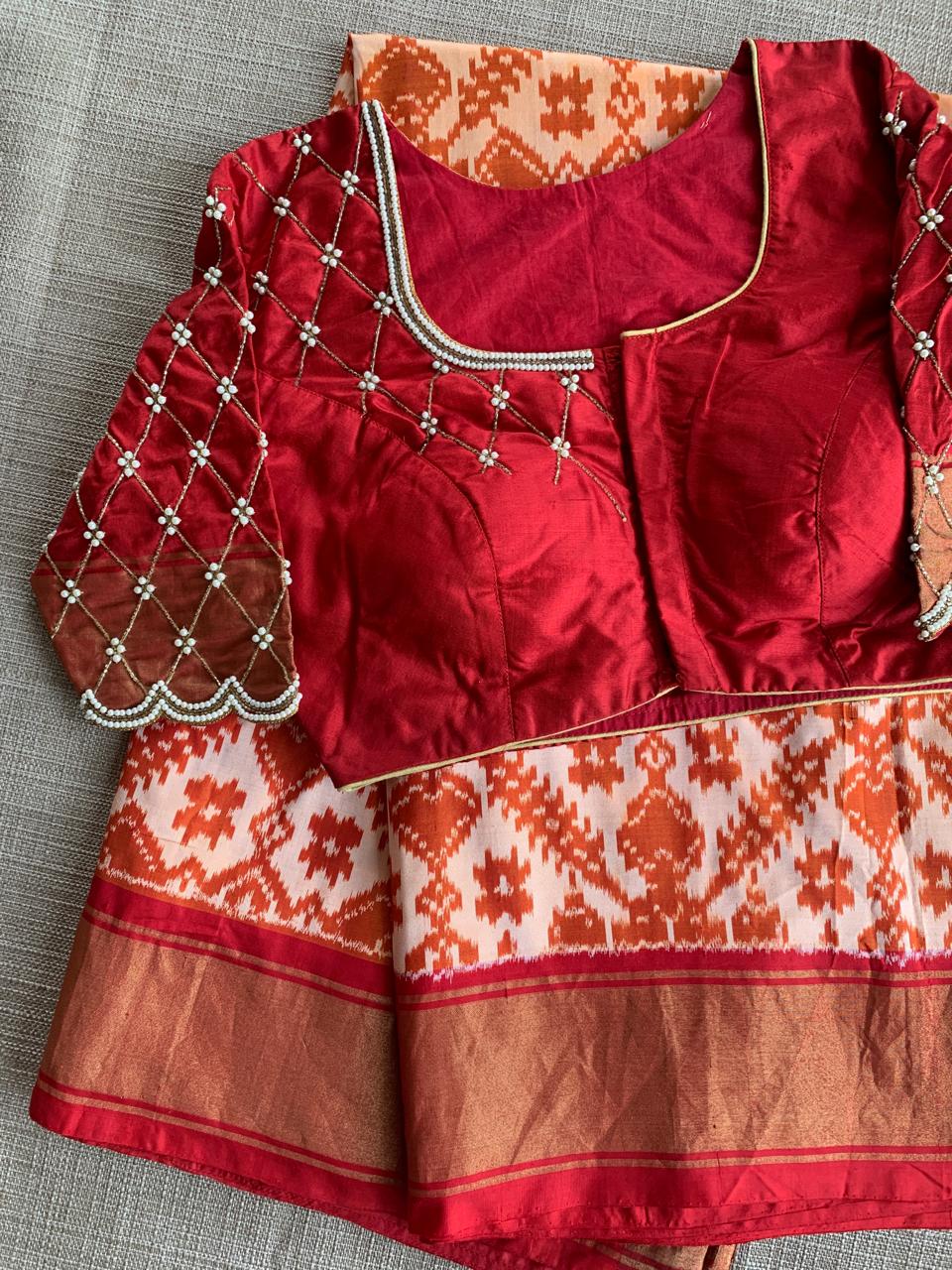 Pure Handloom Twill Ikkath Patola Saree With Khaddi Border & Handwork Blouse