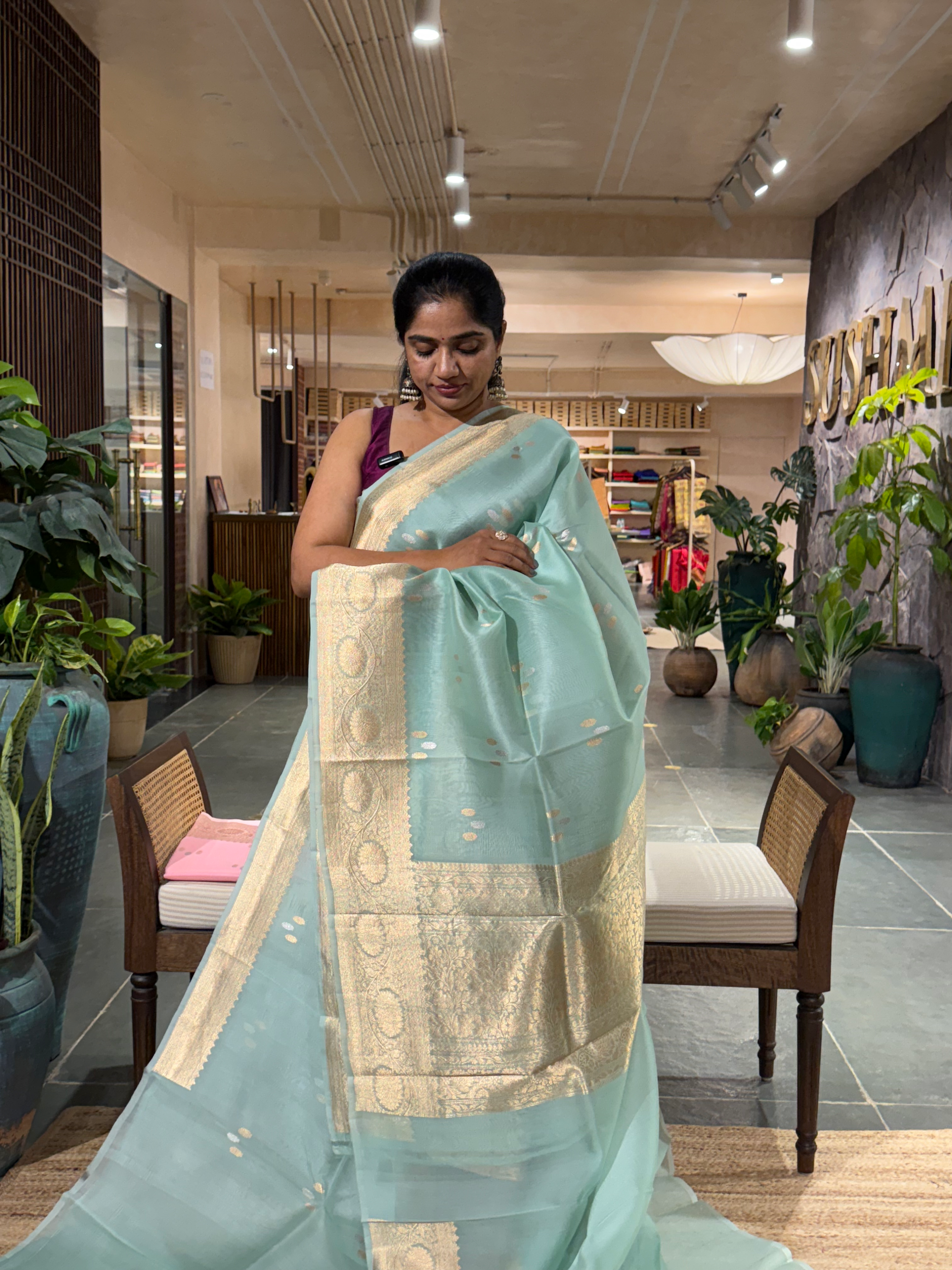 Powder Blue Premium  Kora Banarasi Silk Saree with kaduwa weaving : KBSM13
