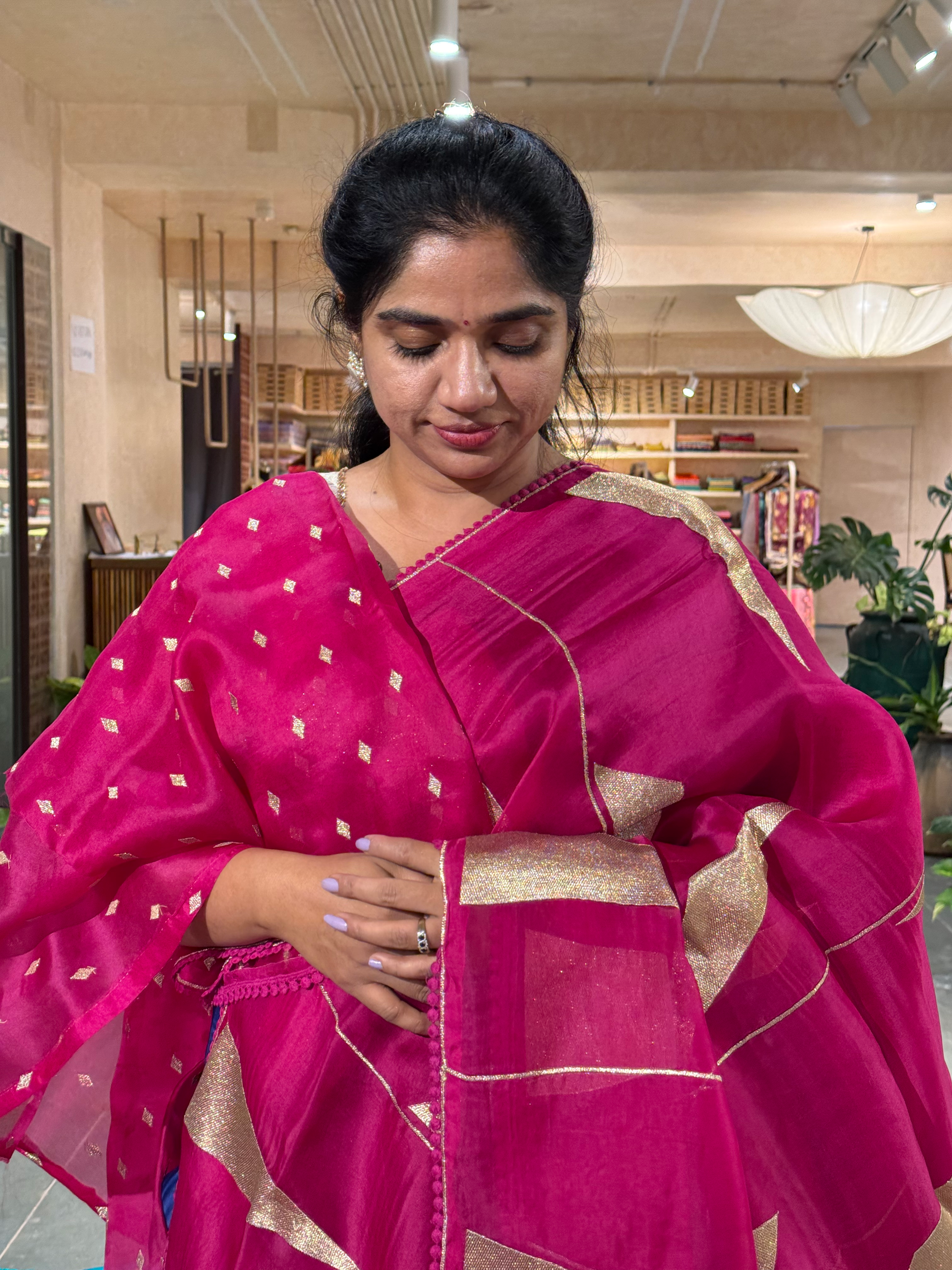 SOCA104 Pink  Pure Organza Silk Saree in contemporary style