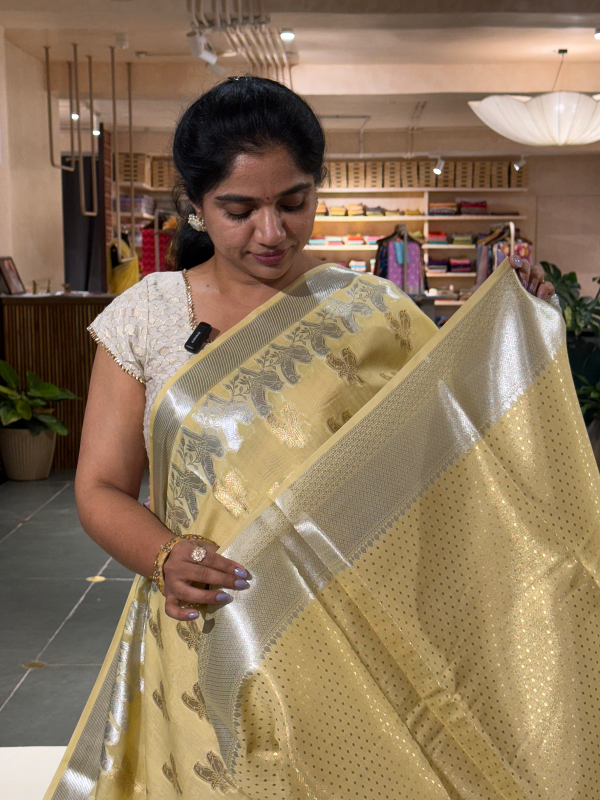 BMSA1408 Pastel yellow Banaras mul silk Cotton allover love birds weaving  Saree